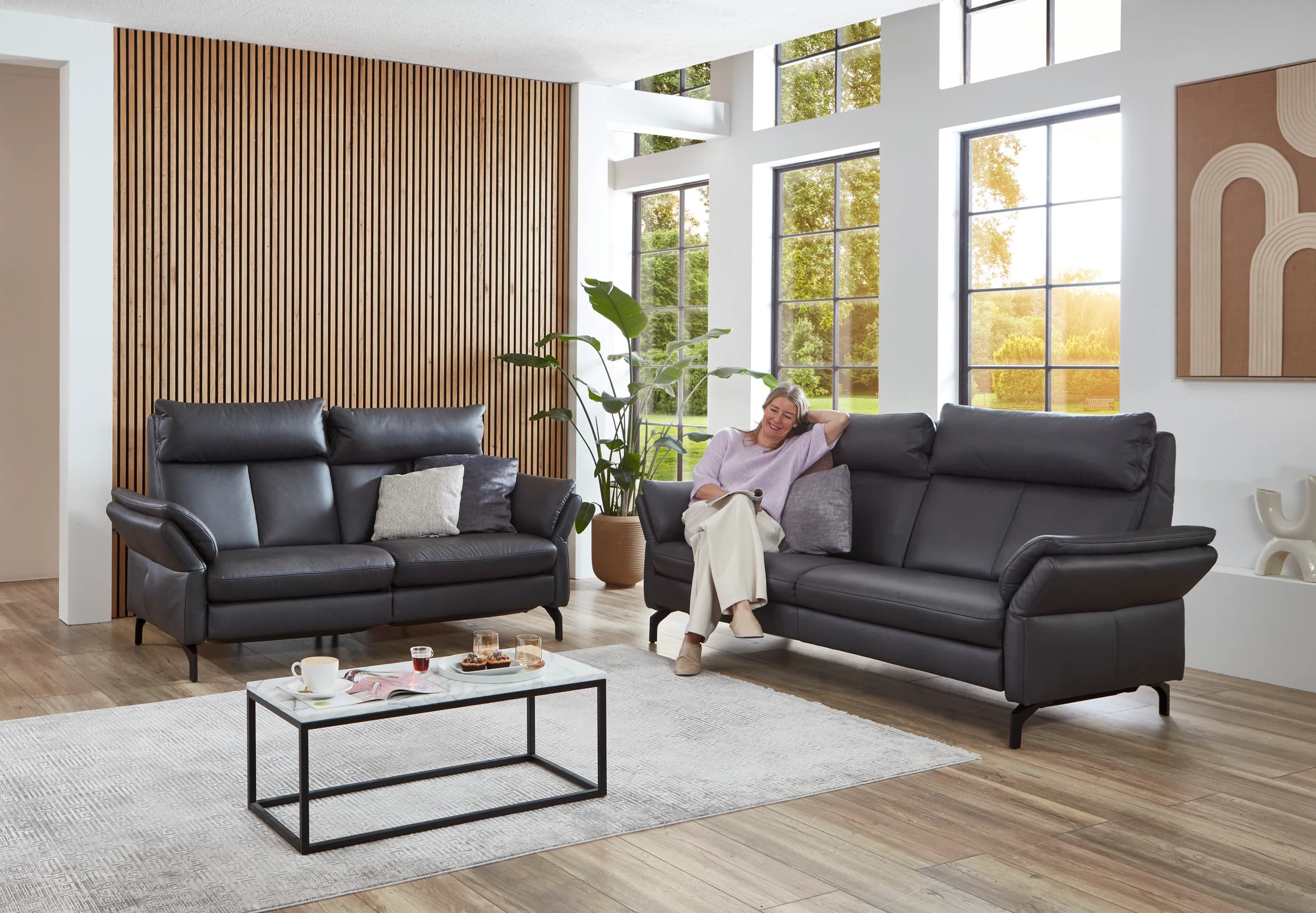 Sofa - 2,5-Sitzer, Leder, Anthrazit