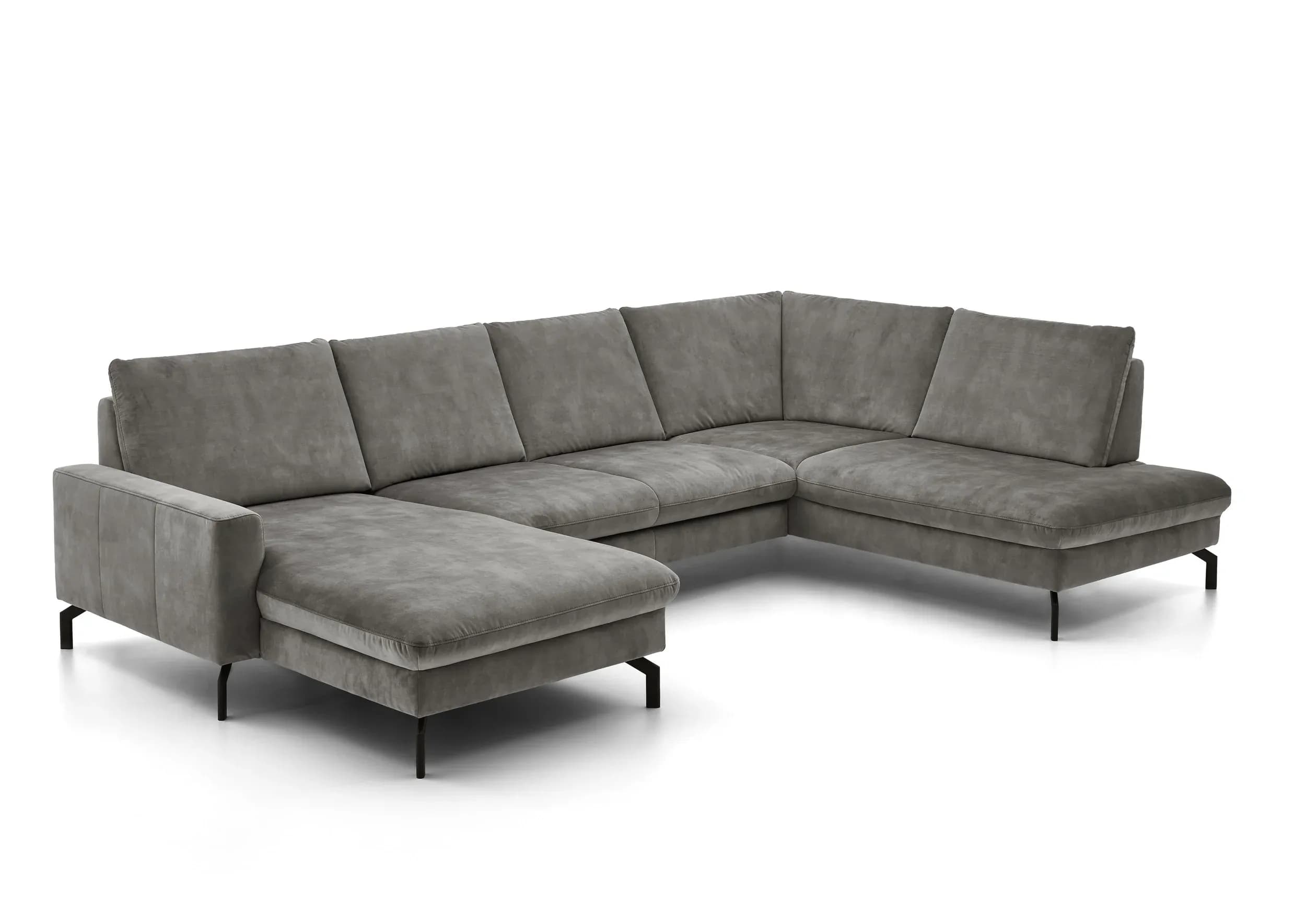 Wohnlandschaft - Longchair links, 2,5-Sitzer, Ecke rechts, Velour, Silbergrau