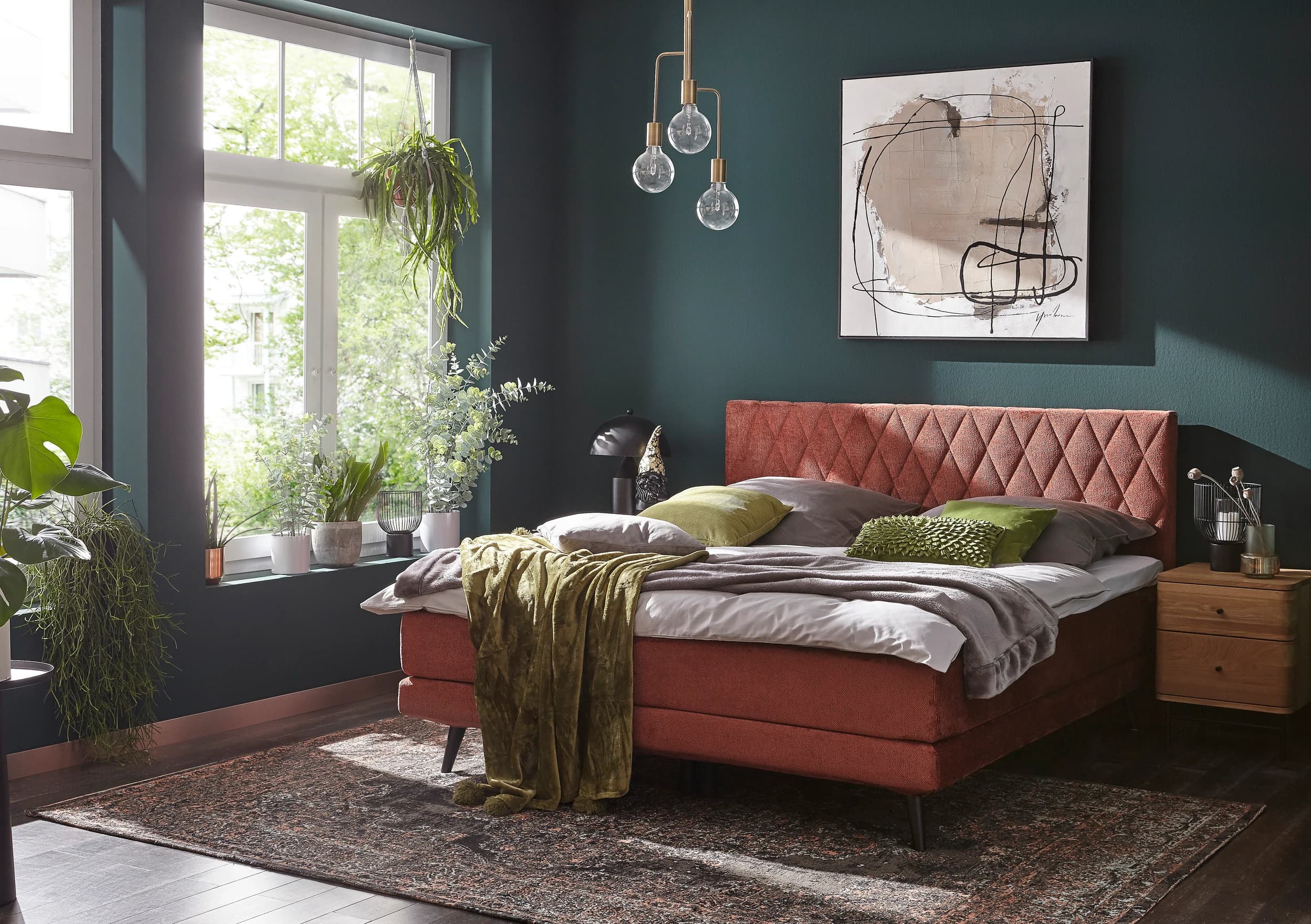 Boxspringbett Valencia - Liegefläche ca. 180x200 cm, Stoff, Kupfer