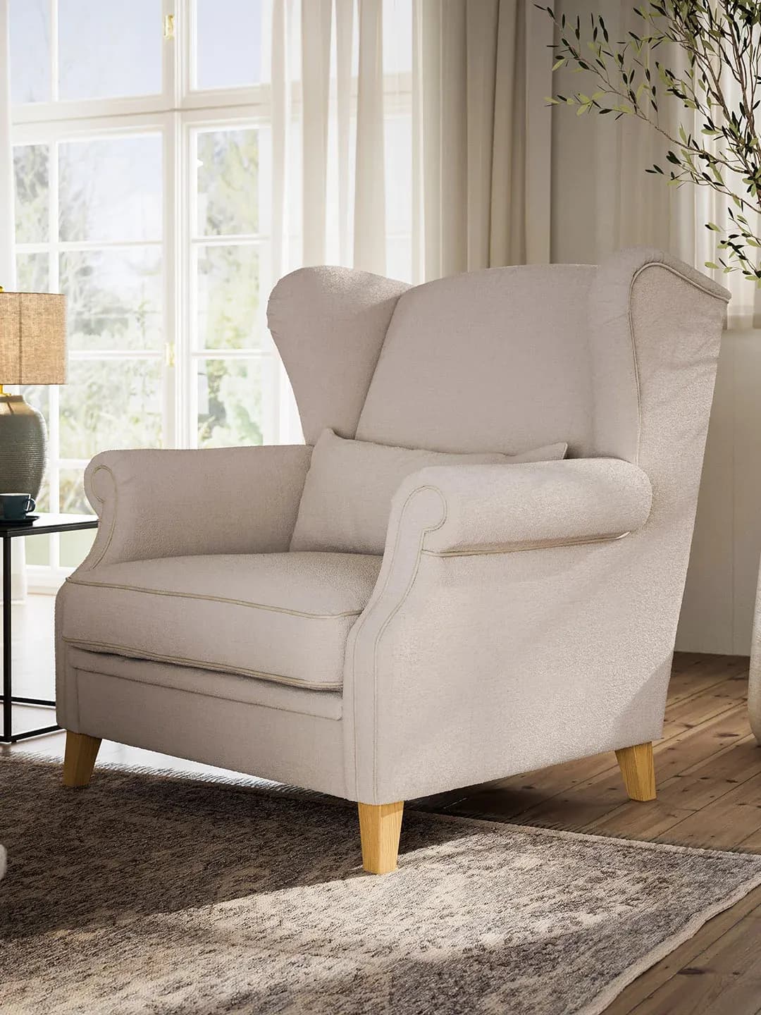 Sessel Mapleton - Stoff, Creme