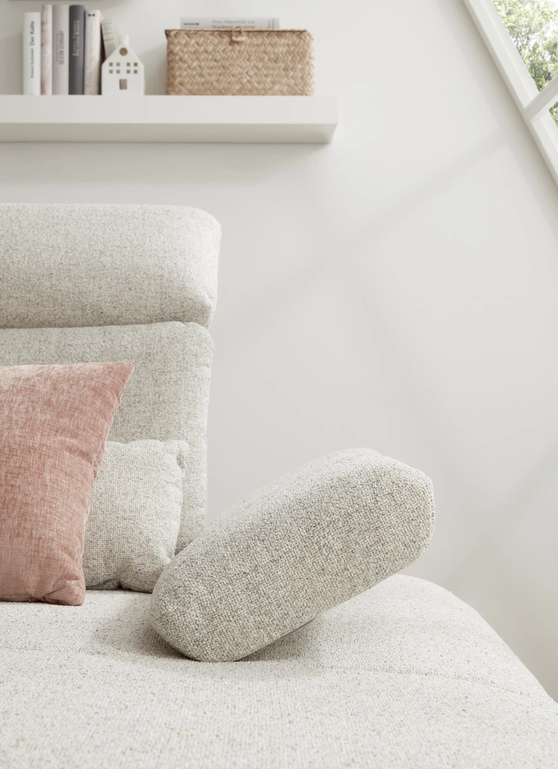 Ecksofa EM Lamego - Rückenlehne, Kopfteil und Armteil verstellbar, Stoff, Beige
