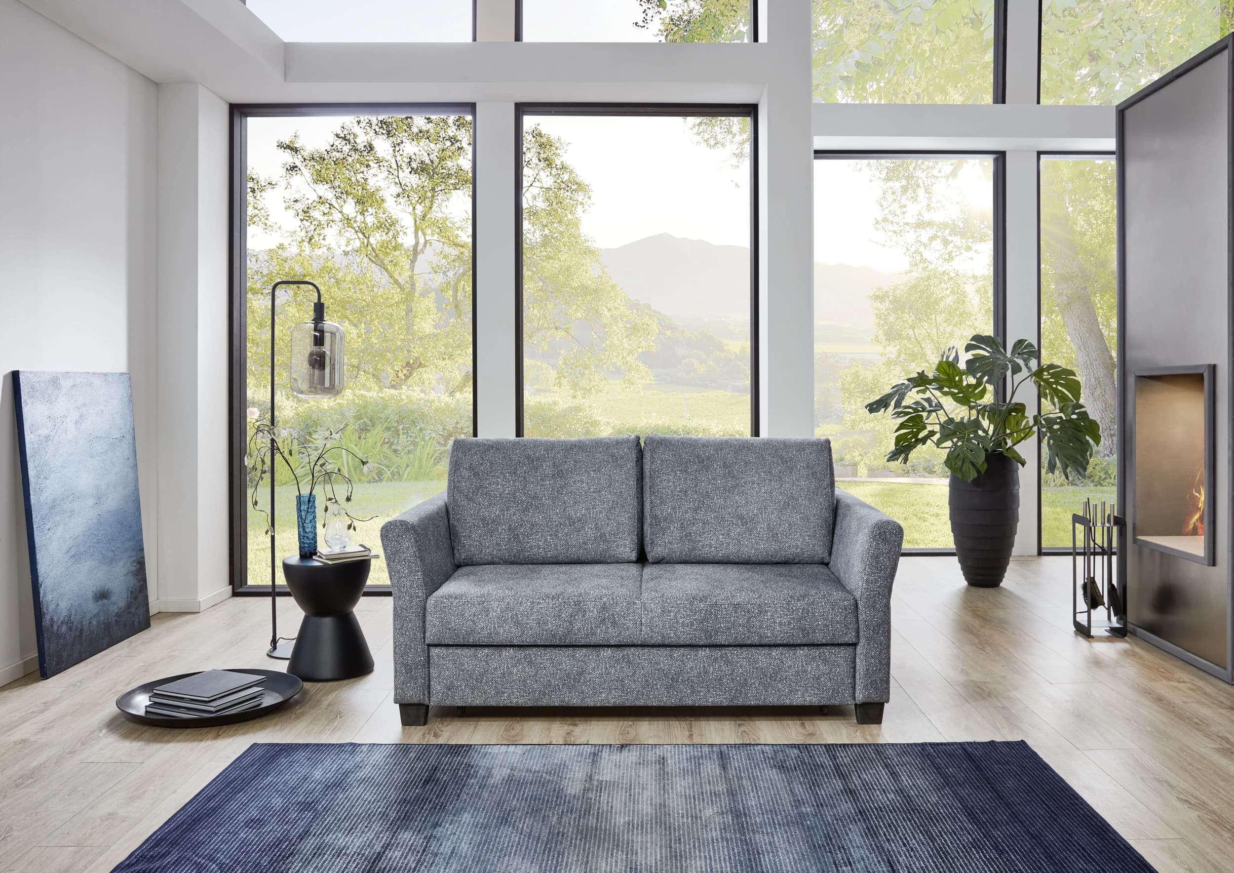 Relax-Sofa - Sitztiefe verstellbar/Schlaffunktion, Stoff, Grau