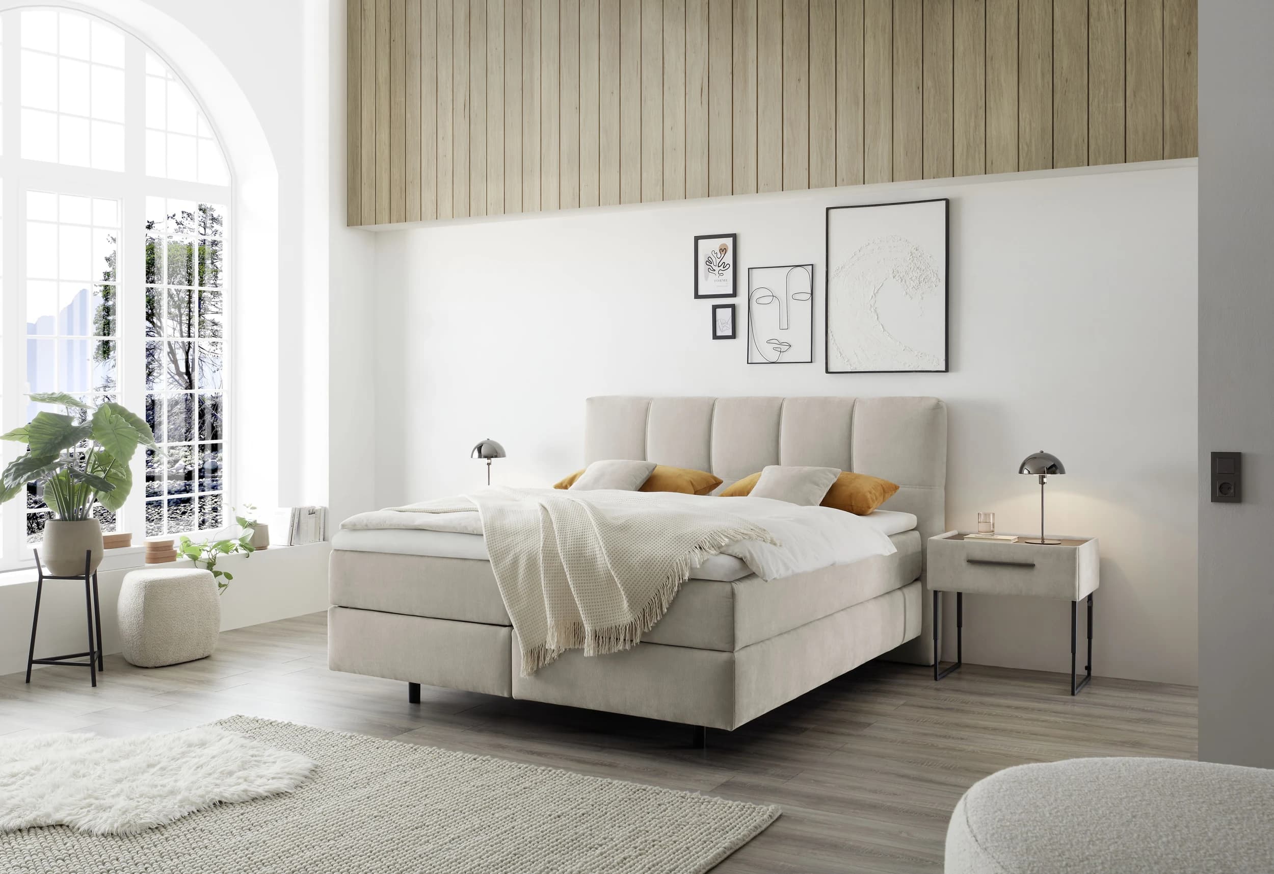 Boxspringbett - Liegefläche ca. 180x200 cm, Stoff, Grau