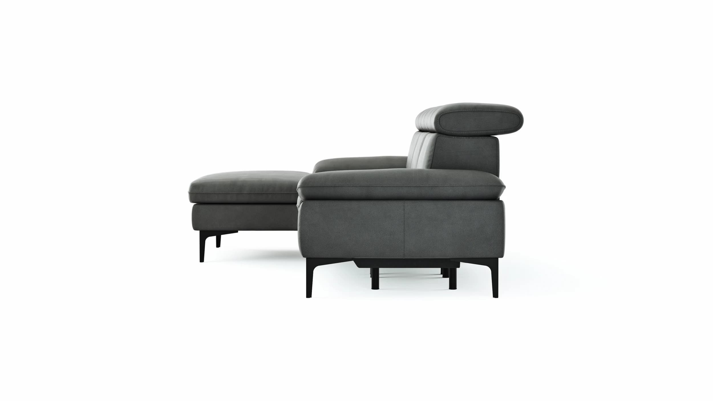 Ecksofa Felipa - Longchair links mit 2,5-Sitzer inkl. Armlehne verstellbar und Rückenlehne/Sitztiefe verstellbar (motorisch), Leder, Grau