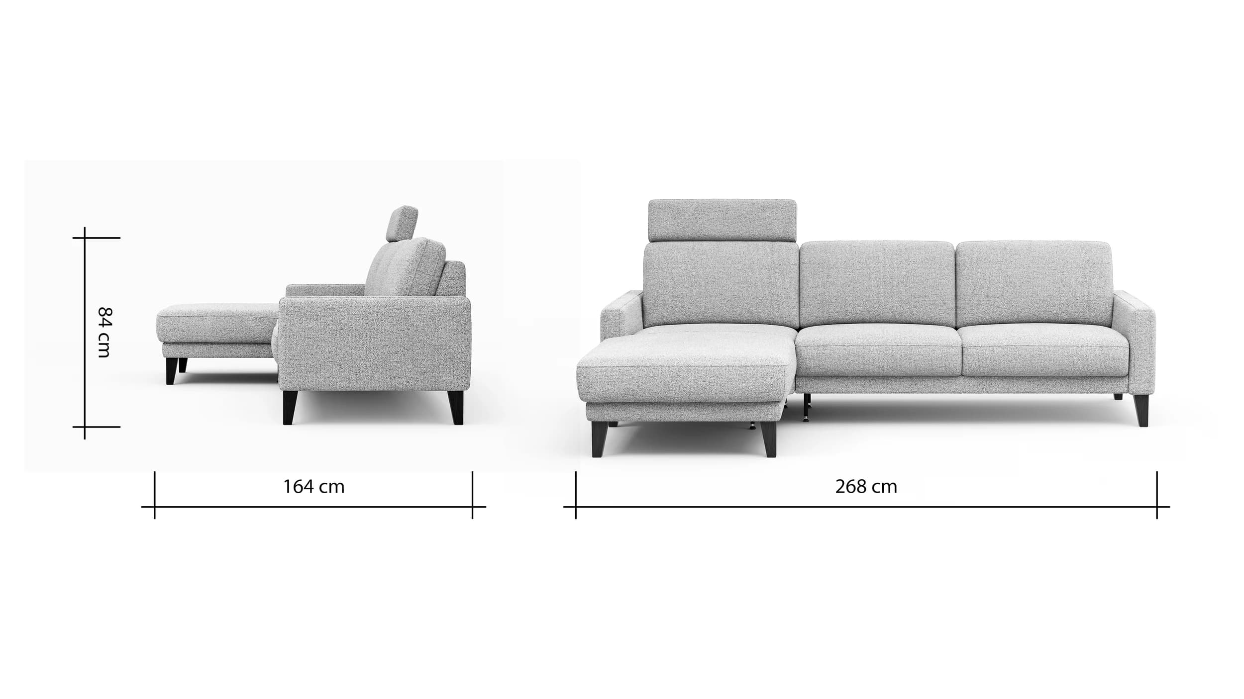 Ecksofa Matero - Longchair mit 2,5-Sitzer rechts inkl. Relaxfunktion motorisch, Stoff, Hellgrau