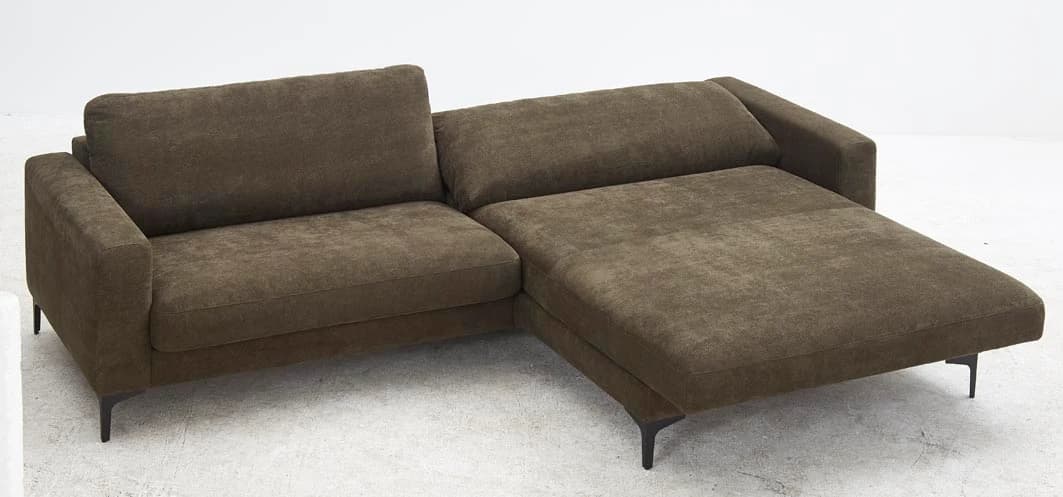 Ecksofa Oviedo - 1,5-Sitzer mit Longchair rechts inkl. Relaxfunktion (motorisch), Stoff, Braungrün
