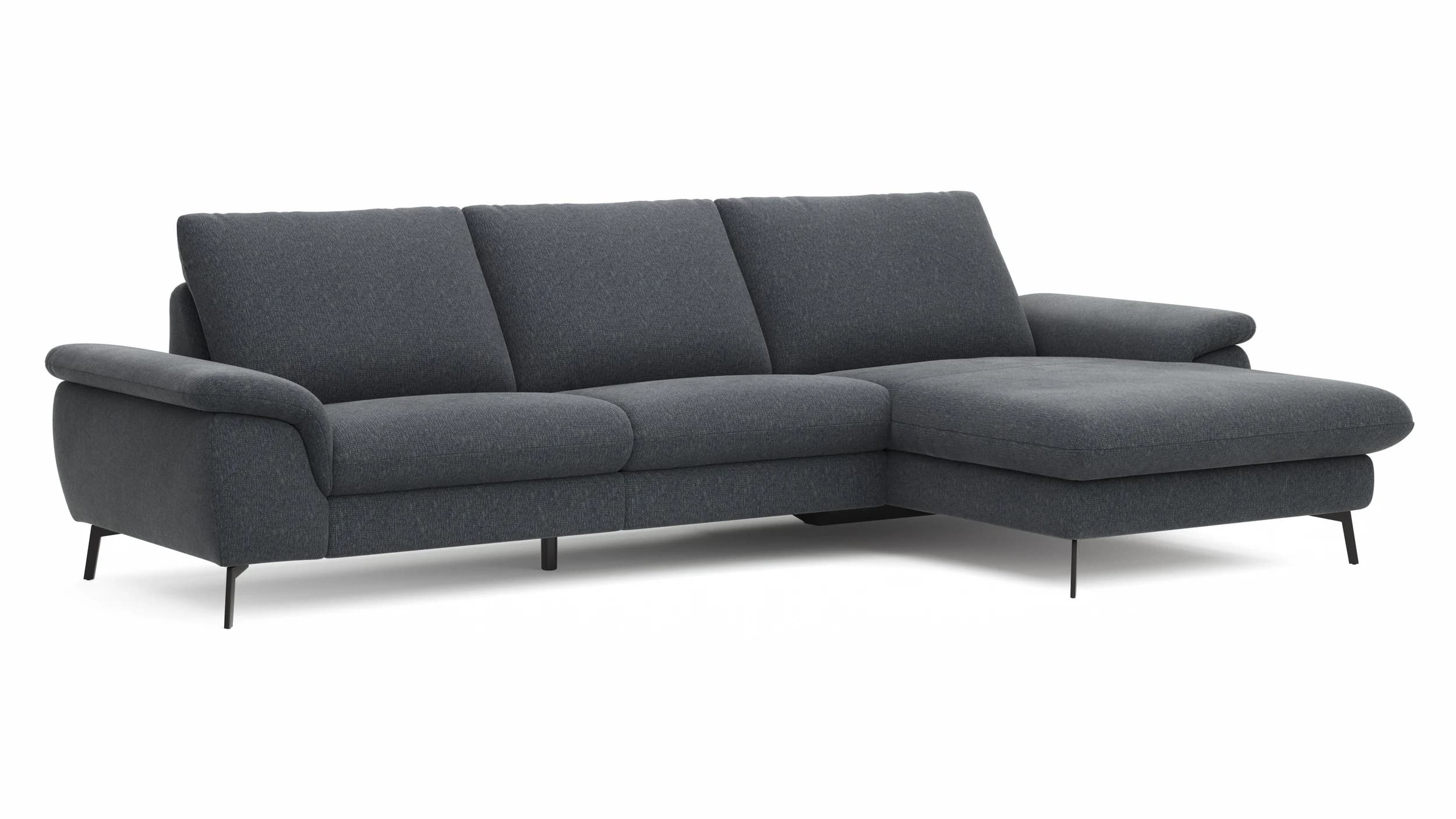Ecksofa Gotera - 1,5-Sitzer med. + 1,5-Sitzer med. mit Longchair rechts inkl. Rückenlehne verstellbar, Stoff, Anthrazit