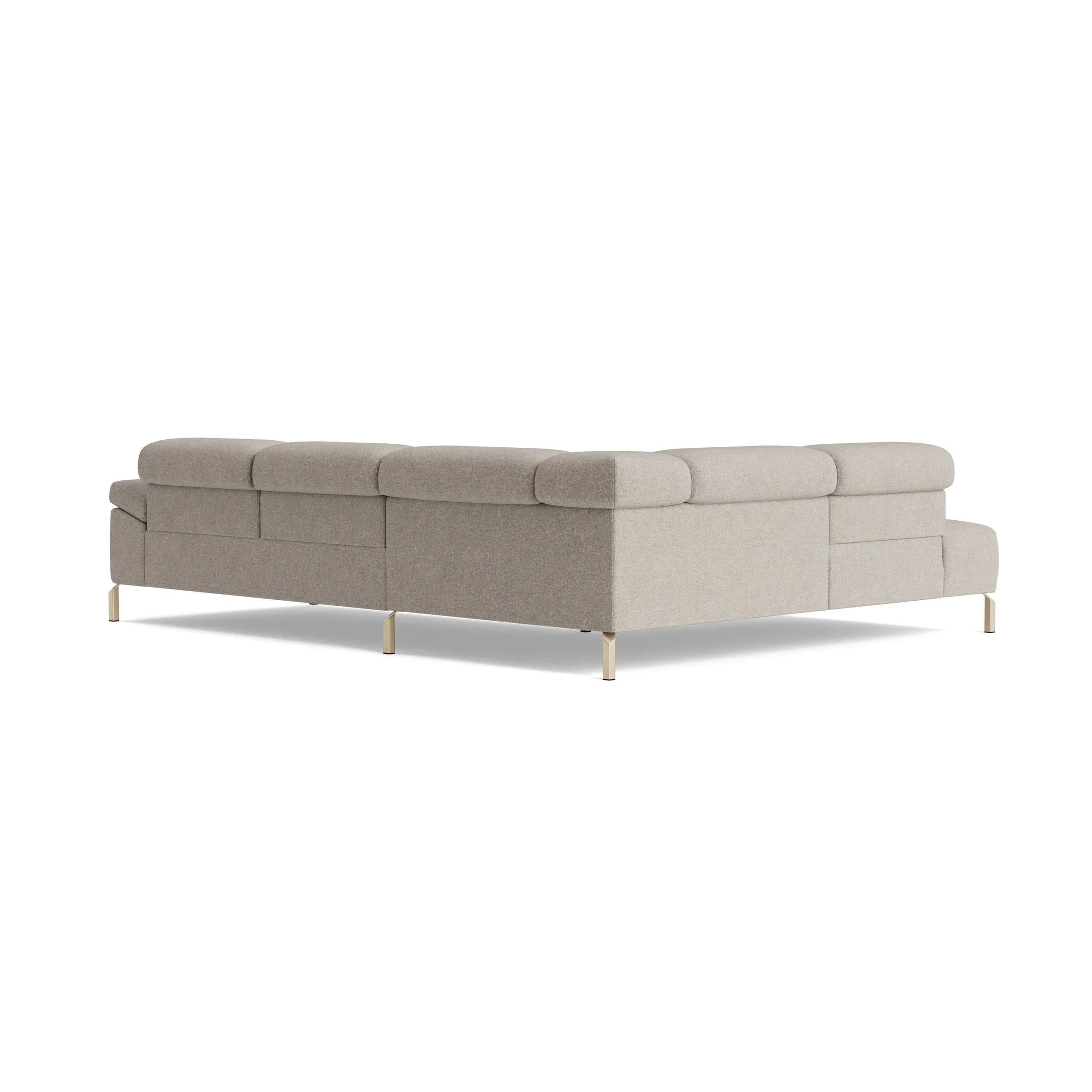 Ecksofa Bolonia - Ecke und Abschlussteil mit 2-Sitzer rechts inkl. Armlehne klappbar, Kopfteile und Rückenlehnen verstellbar, Stoff, Graubeige