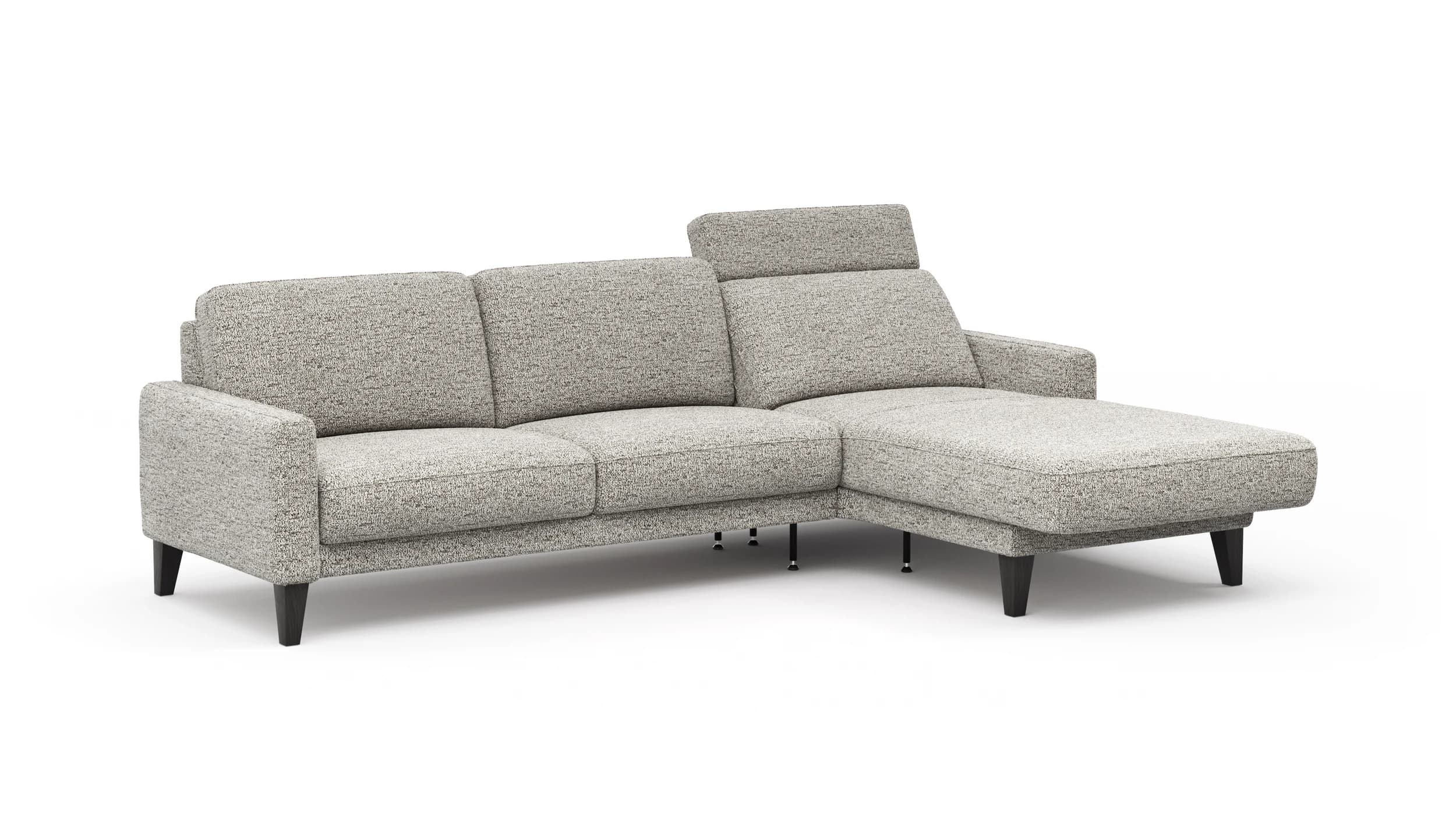 Ecksofa Matero - 2,5-Sitzer mit Longchair rechts inkl. Relaxfunktion motorisch, Stoff, Graubeige