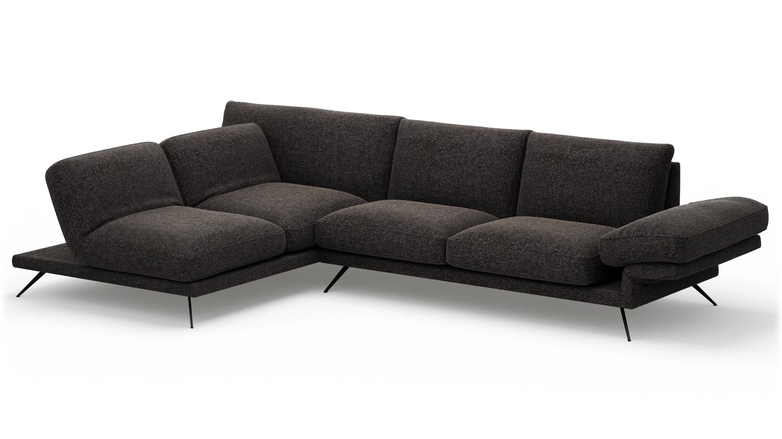 Ecksofa Valdemoro - Longchair mit 2,5-Sitzer rechts inkl. Rückenlehne verstellbar, Stoff, Anthrazit