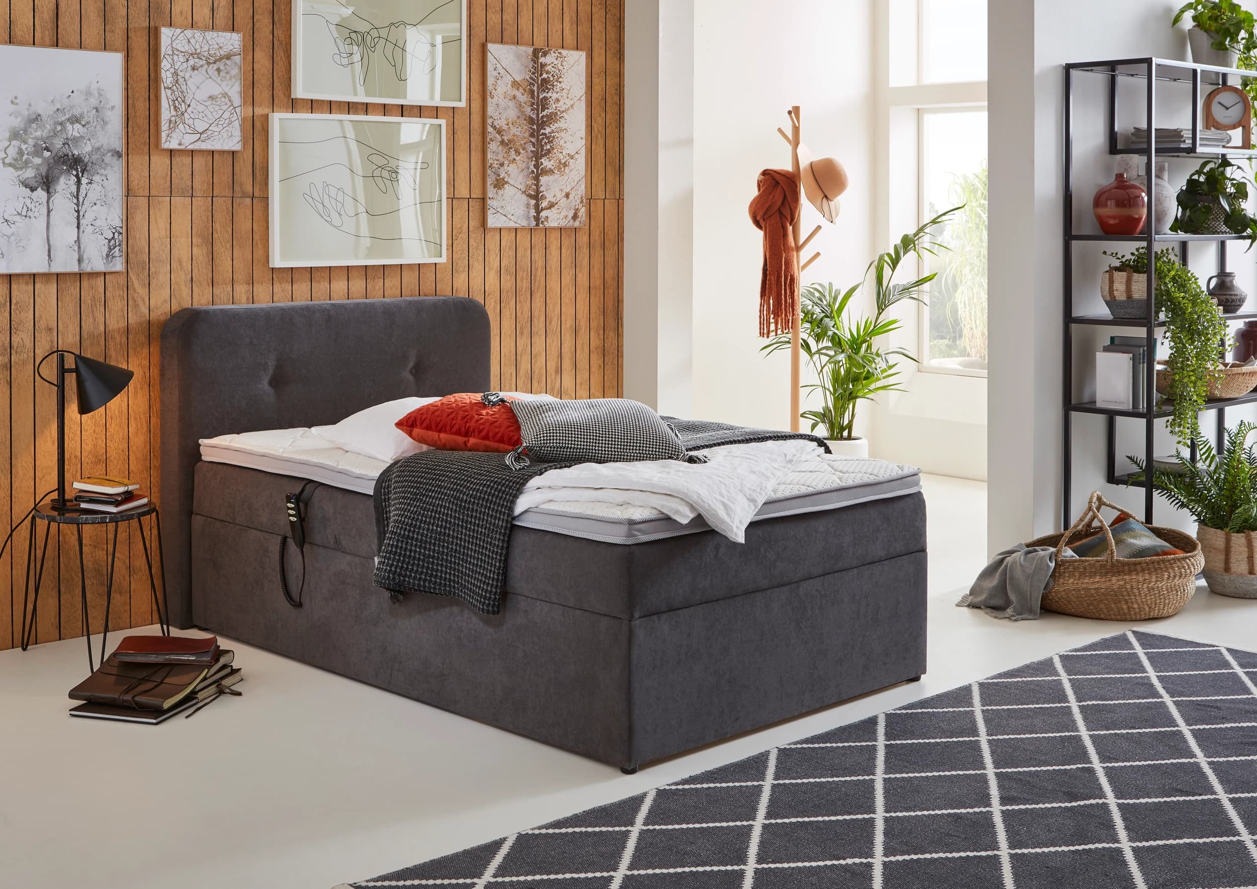 Boxbett - Liegefläche ca. 120x200 cm, Stoff, Grau