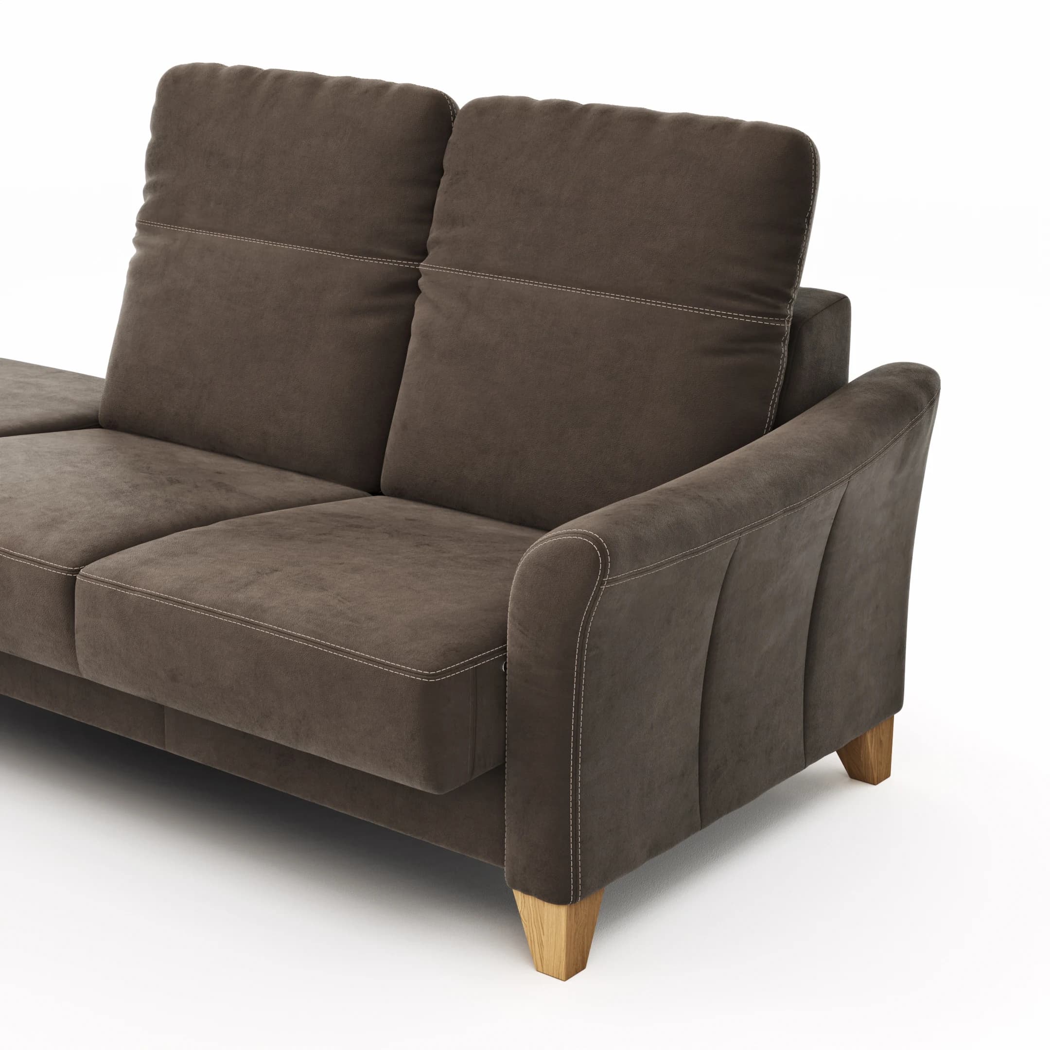 Sofa Canterbury - Recamiere rechts, inkl. Kopfteil verstellbar und Sitzvorzug (motorisch), Stoff, Dunkelbraun