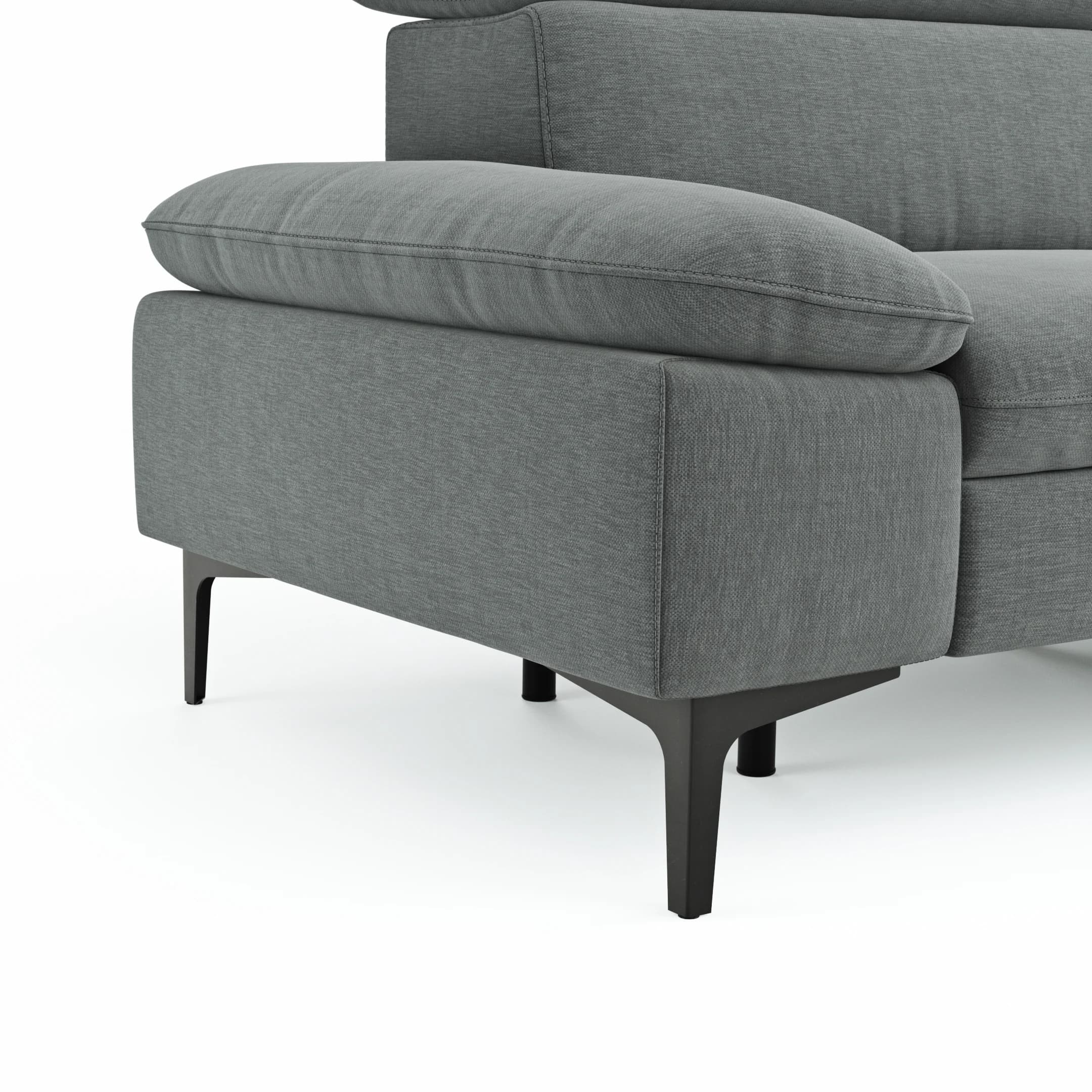 Sofa Felipa - 3-Sitzer inkl. Relaxfunktion (motorisch) und Kopfteil verstellbar, Stoff, Grau