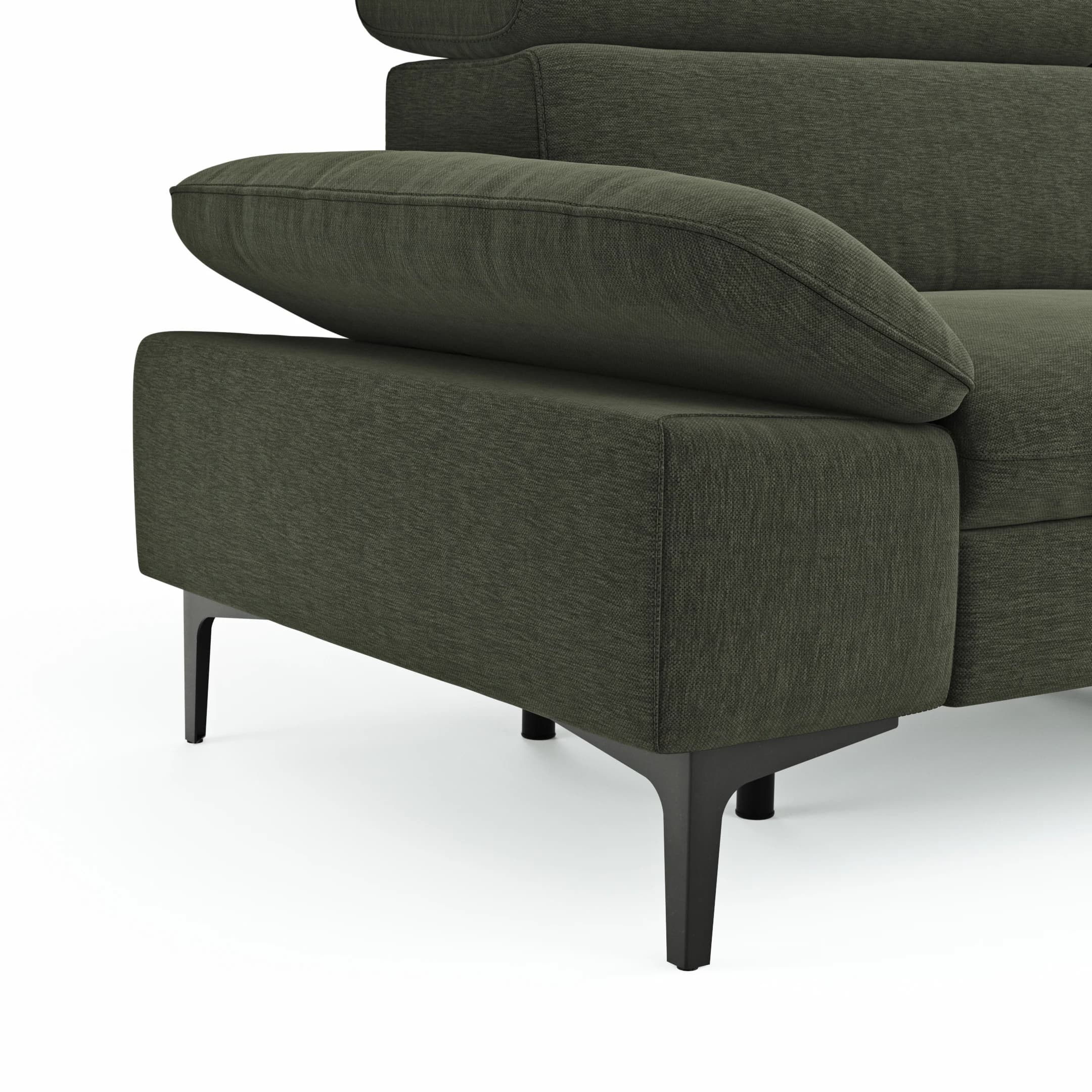 Ecksofa Felipa - 2,5-Sitzer mit Ecke rechts inkl. Armlehne verstellbar und Rückenlehne/Sitztiefe verstellbar (motorisch), Stoff, Dunkelgrün
