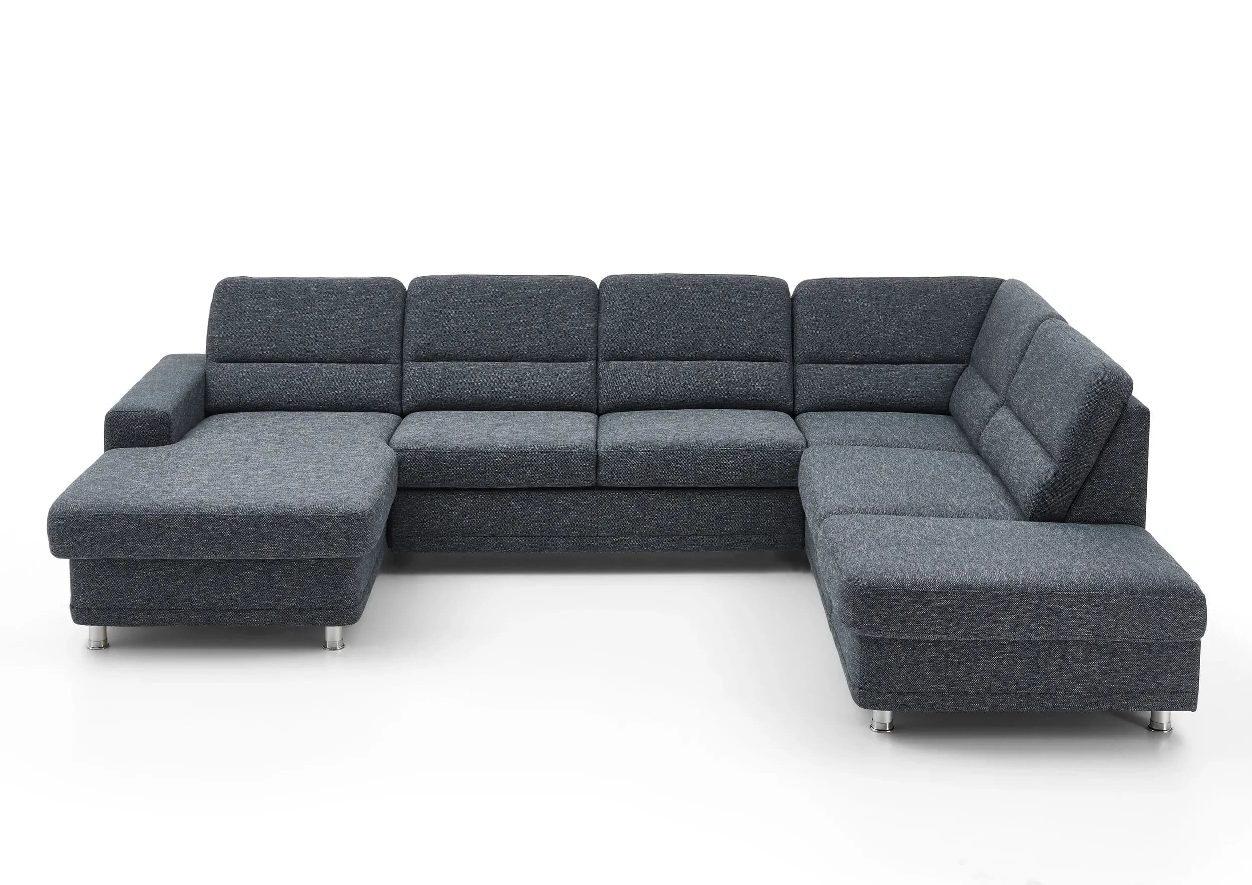 Wohnlandschaft - Longchair links mit 2,5-Sitzer und Ecke rechts, Stoff Dunkelblau