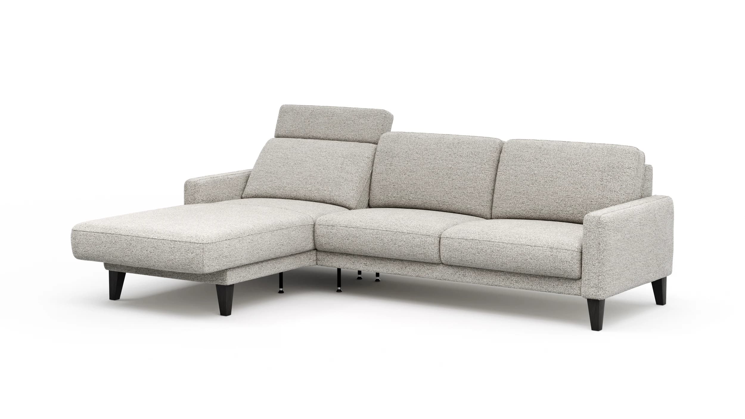 Ecksofa Matero - Longchair mit 2,5-Sitzer rechts inkl. Relaxfunktion motorisch, Stoff, Hellgrau