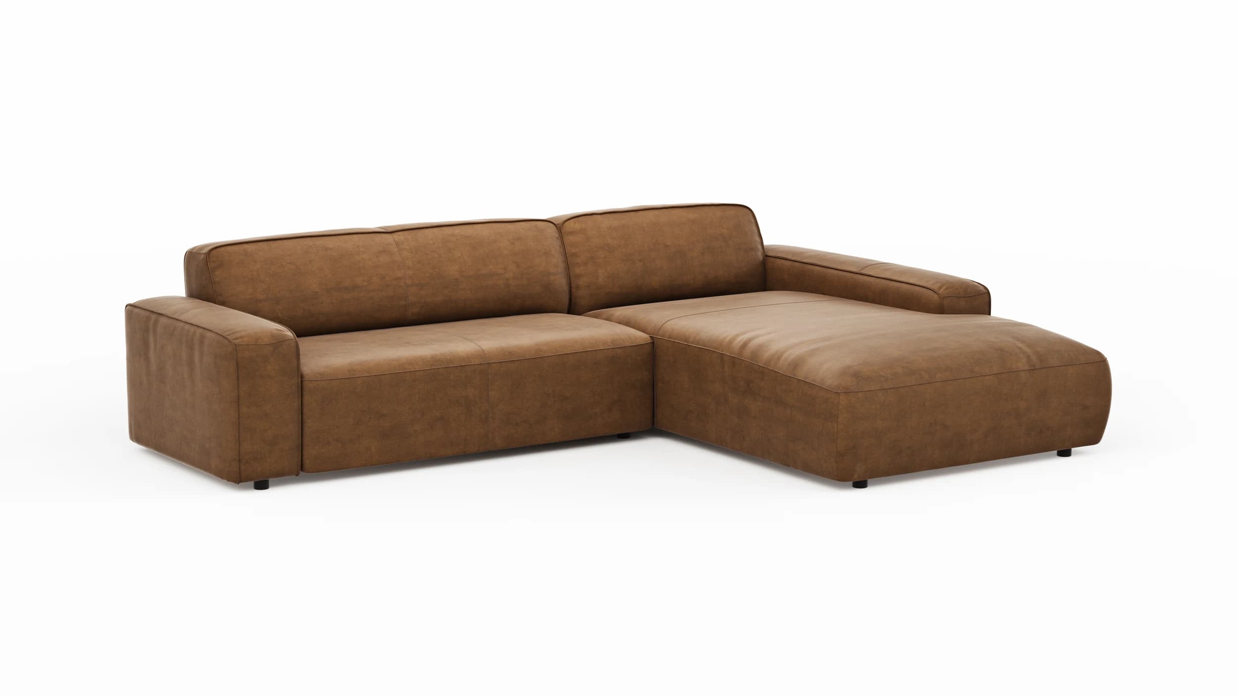 Ecksofa Denver - 2,5-Sitzer mit Longchair rechts, Stoff, Braun