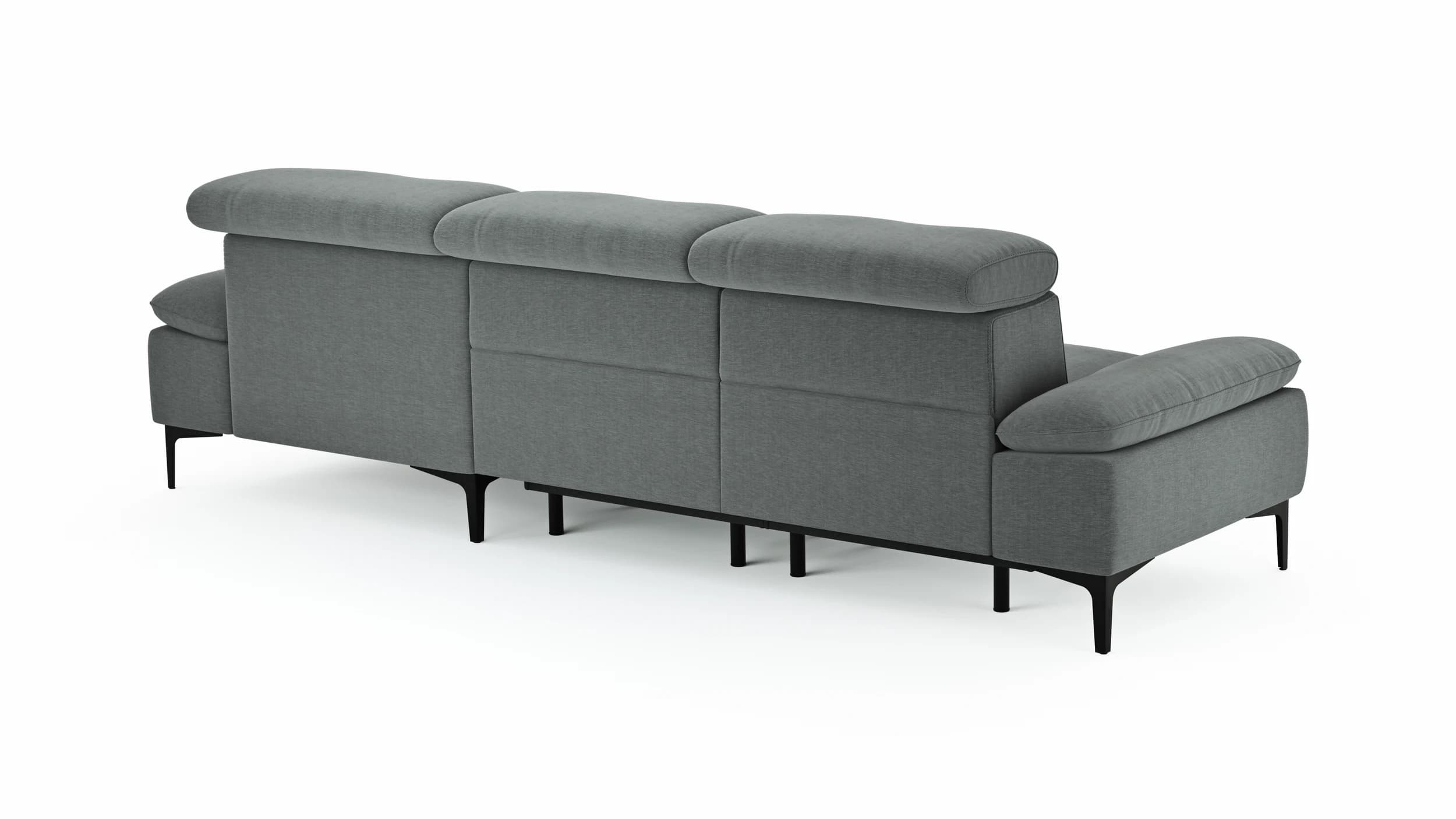 Ecksofa Felipa - 2,5-Sitzer mit Longchair rechts inkl. Armlehne verstellbar und Rückenlehne/Sitztiefe verstellbar (motorisch), Stoff, Grau