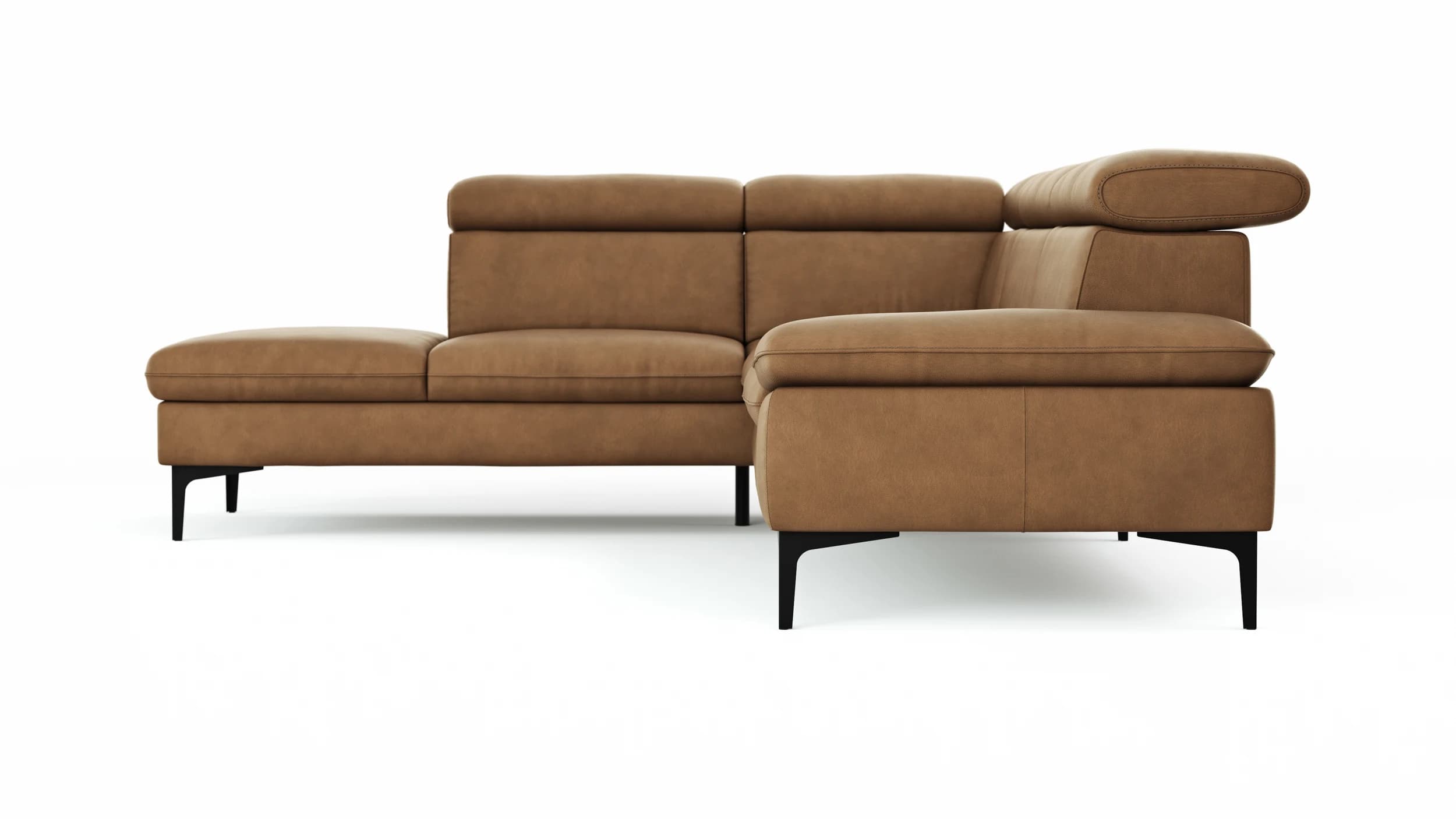 Ecksofa Felipa - Ecke links mit 2,5-Sitzer inkl. Kopfteil verstellbar, Leder, Cognac