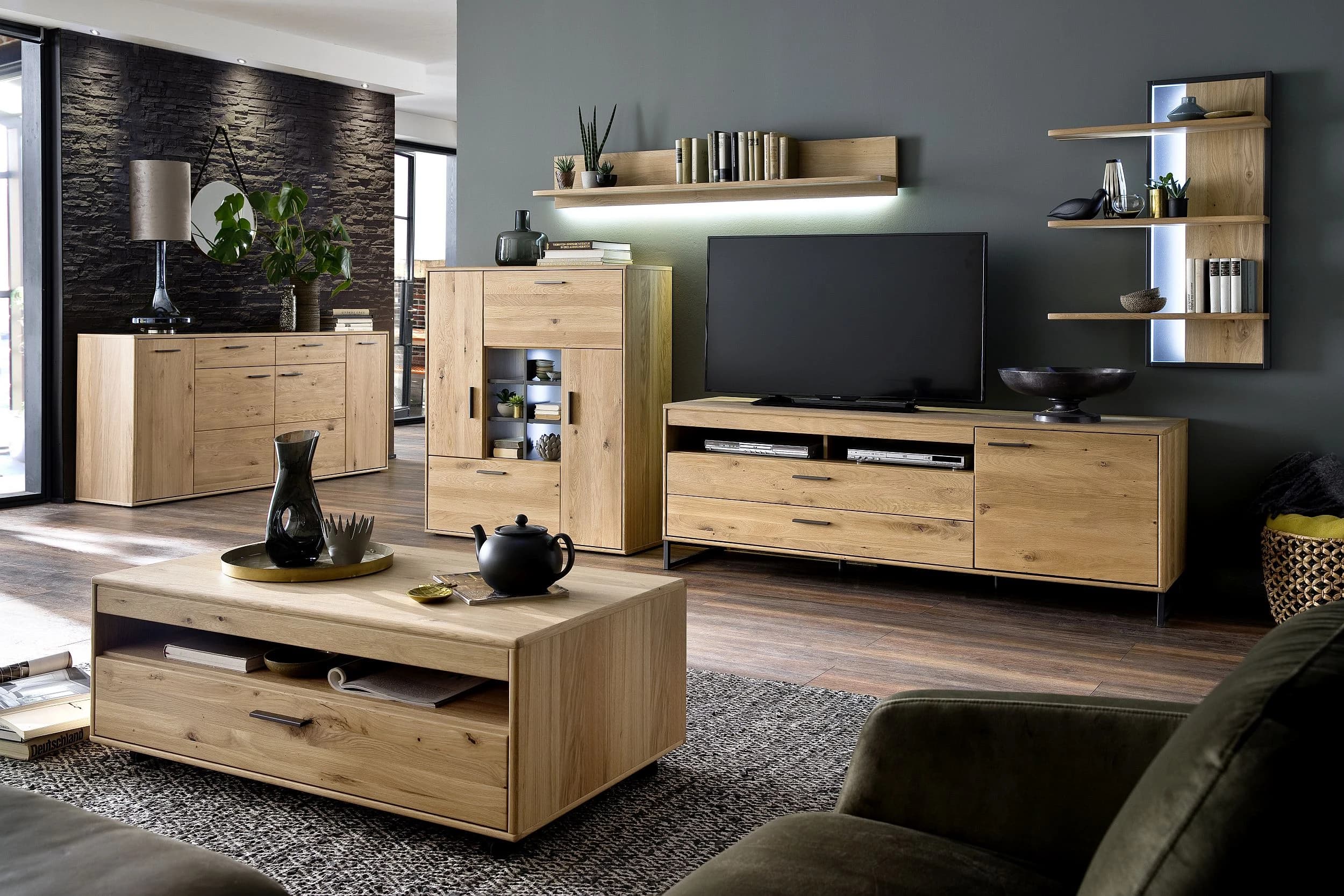 Couchtisch - Schubkasten, LBH 115x65x45 cm, Eiche teilmassiv