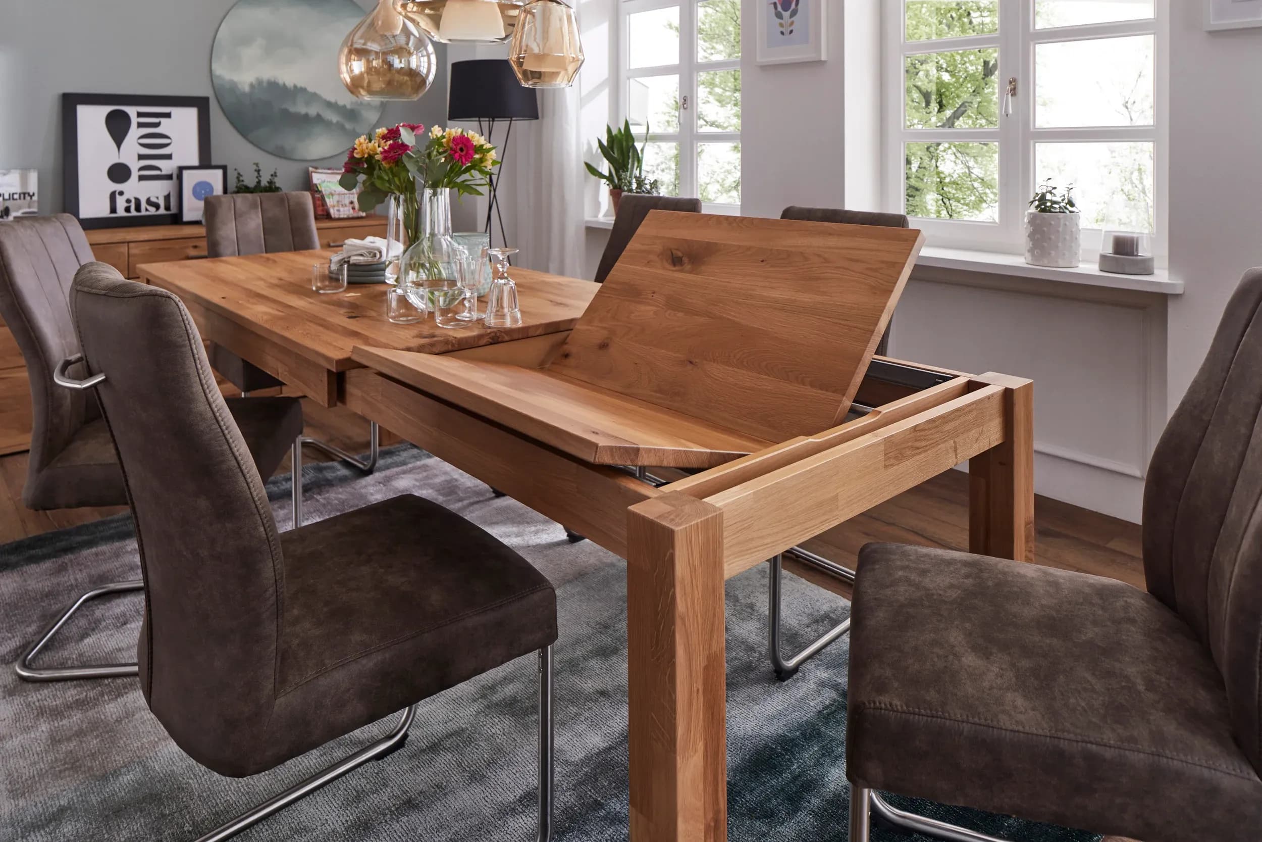 Esstisch Dinner - verlängerbar, LB ca. 160x90 cm, Wildeiche massiv