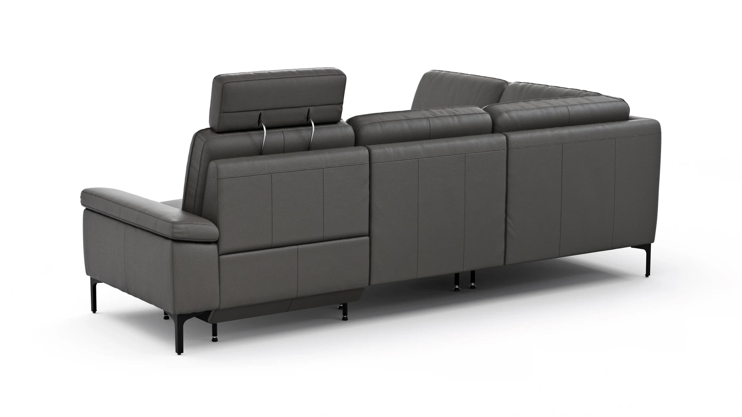 Ecksofa Matero - Ecke mit 2-Sitzer rechts inkl. Relaxfunktion motorisch und Sitzvorzug, Leder, Anthrazit