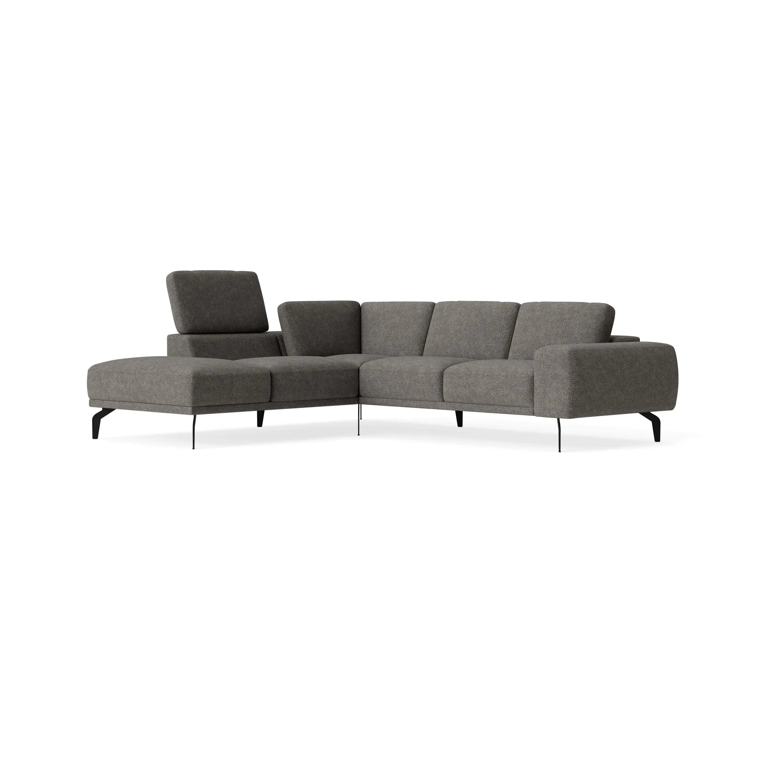 Ecksofa Benissa - Ecke und Abschlussteil mit 2,5-Sitzer rechts inkl. Rückenlehne verstellbar, Stoff, Dunkelgrau