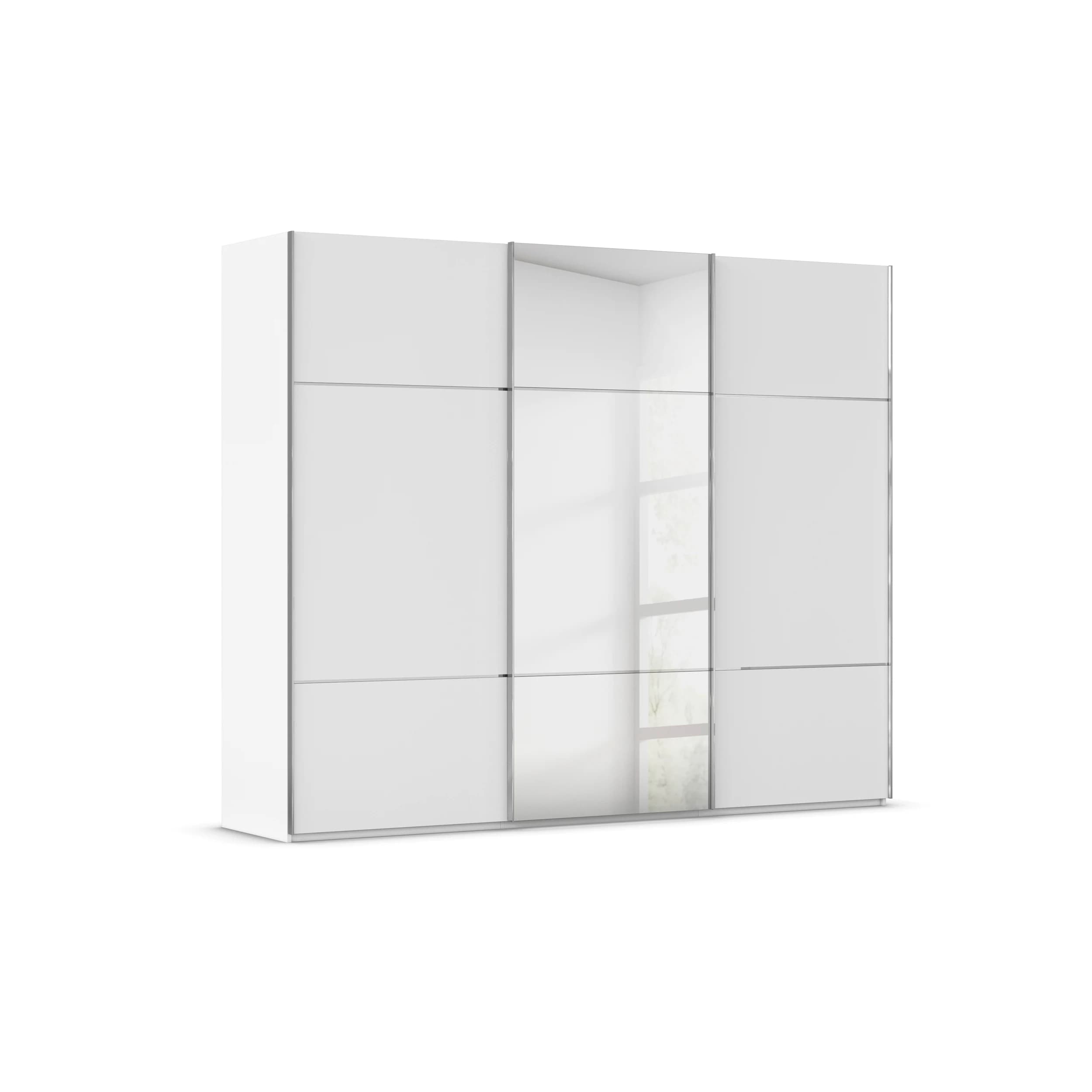 Schwebetürenschrank - B. ca. 301 cm, Alpinweiß Dekor, Mitteltür Spiegel