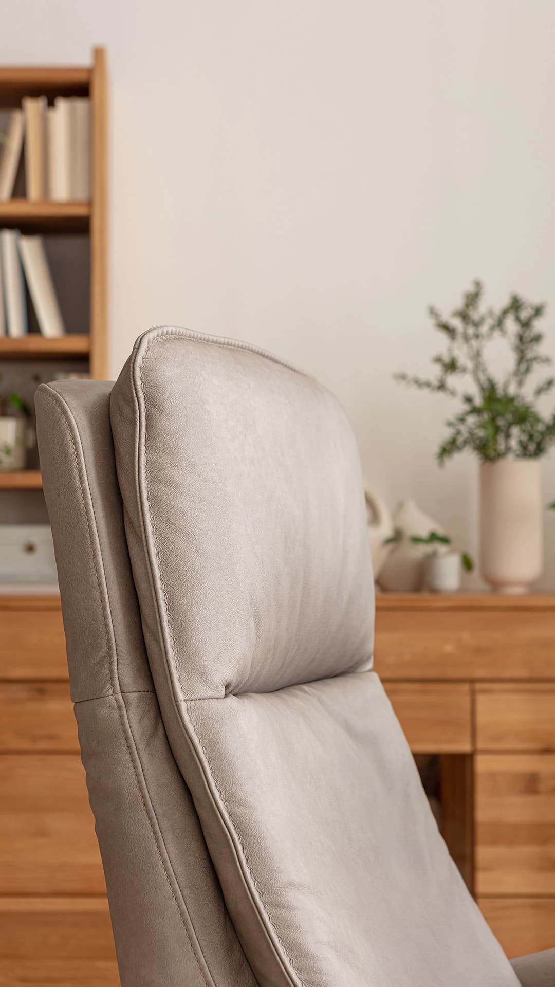 Sessel Tulsa Relax - Größe L, inkl. Maxirücken und Kopf-/Fußteil/Rückenlehne verstellbar, Leder, Graubeige