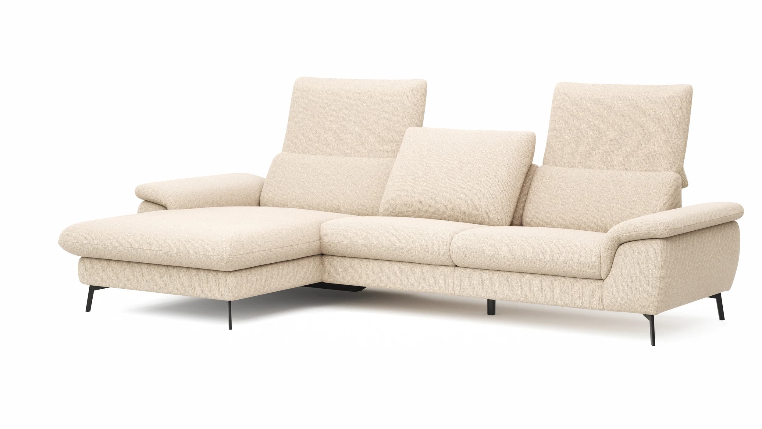 Ecksofa Gotera - Longchair links mit 1,5-Sitzer med. + 1,5-Sitzer med. rechts inkl. Rückenlehne verstellbar, Stoff, Creme