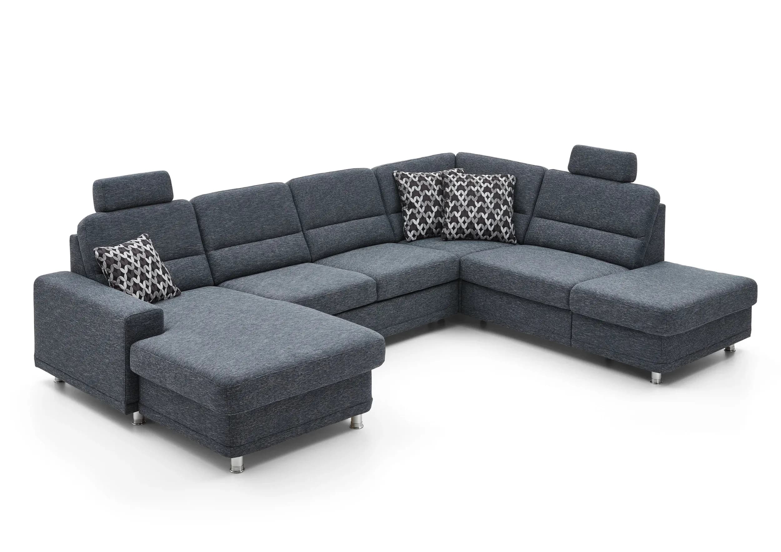 Wohnlandschaft - Longchair links mit 2,5-Sitzer und Ecke rechts, Stoff Dunkelblau