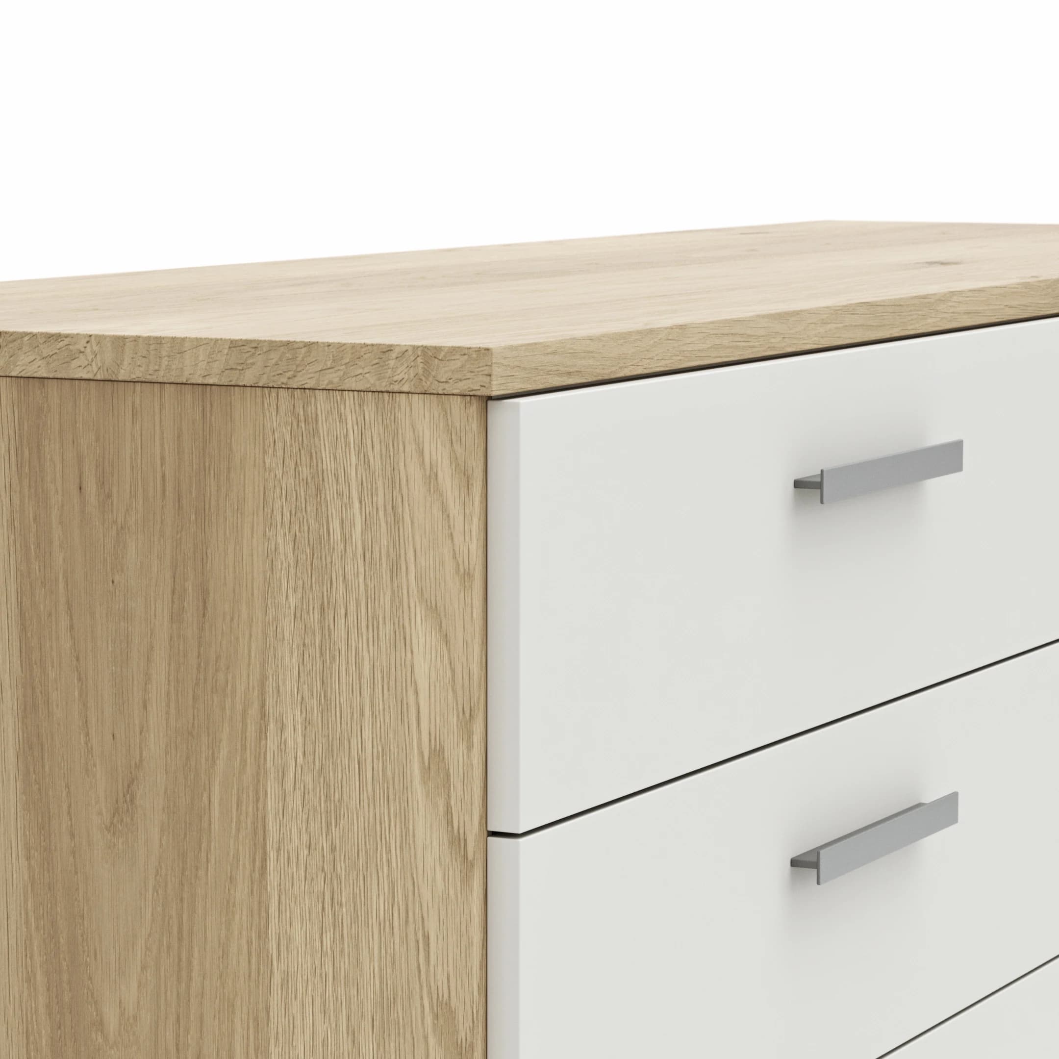 Kommode Viana - Balkeneiche furniert, Weiß