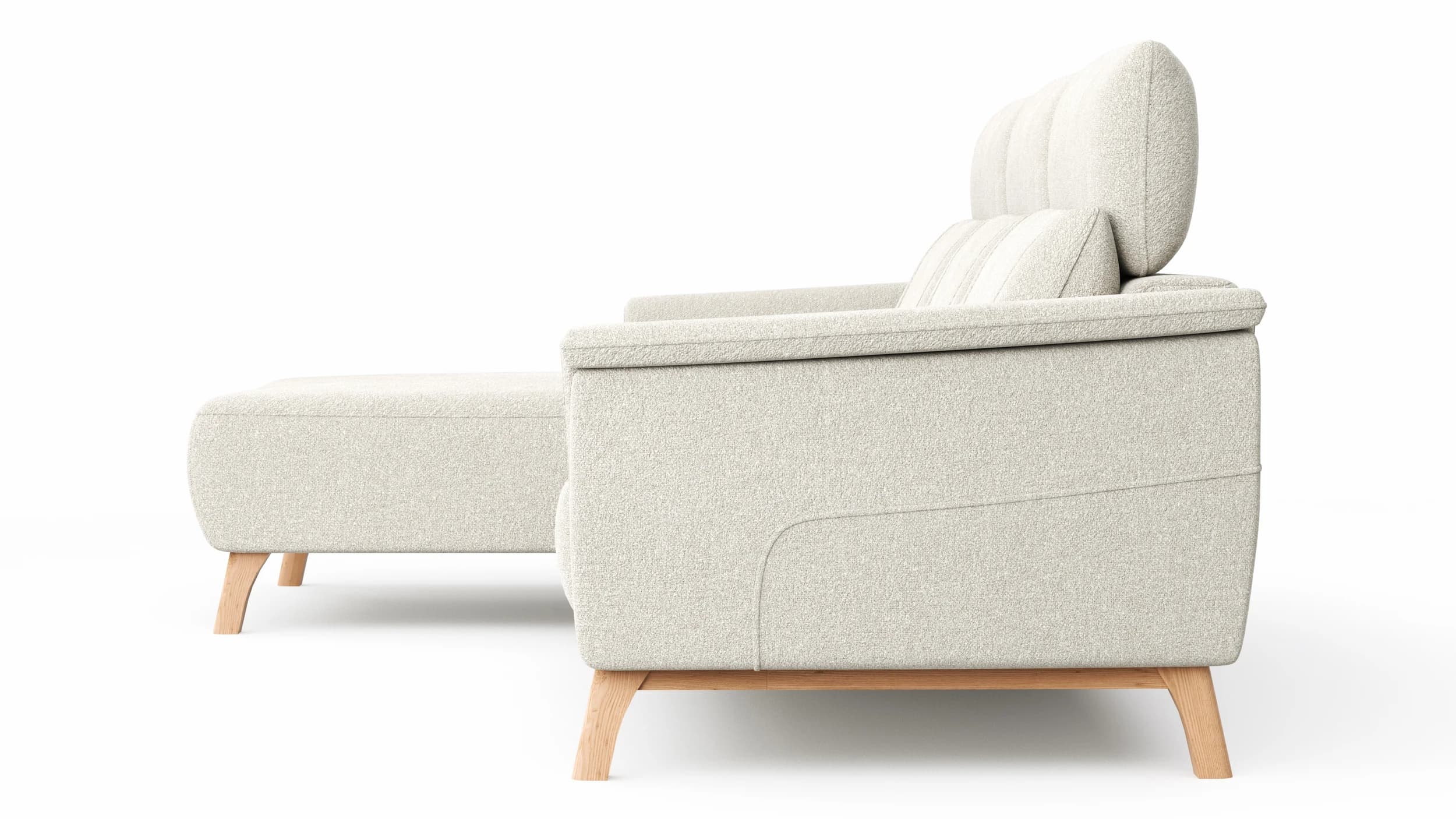 Ecksofa Nevin - Longchair links mit 2-Sitzer rechts, inkl. Kopfpolsterverstellung, Stoff, Weiß