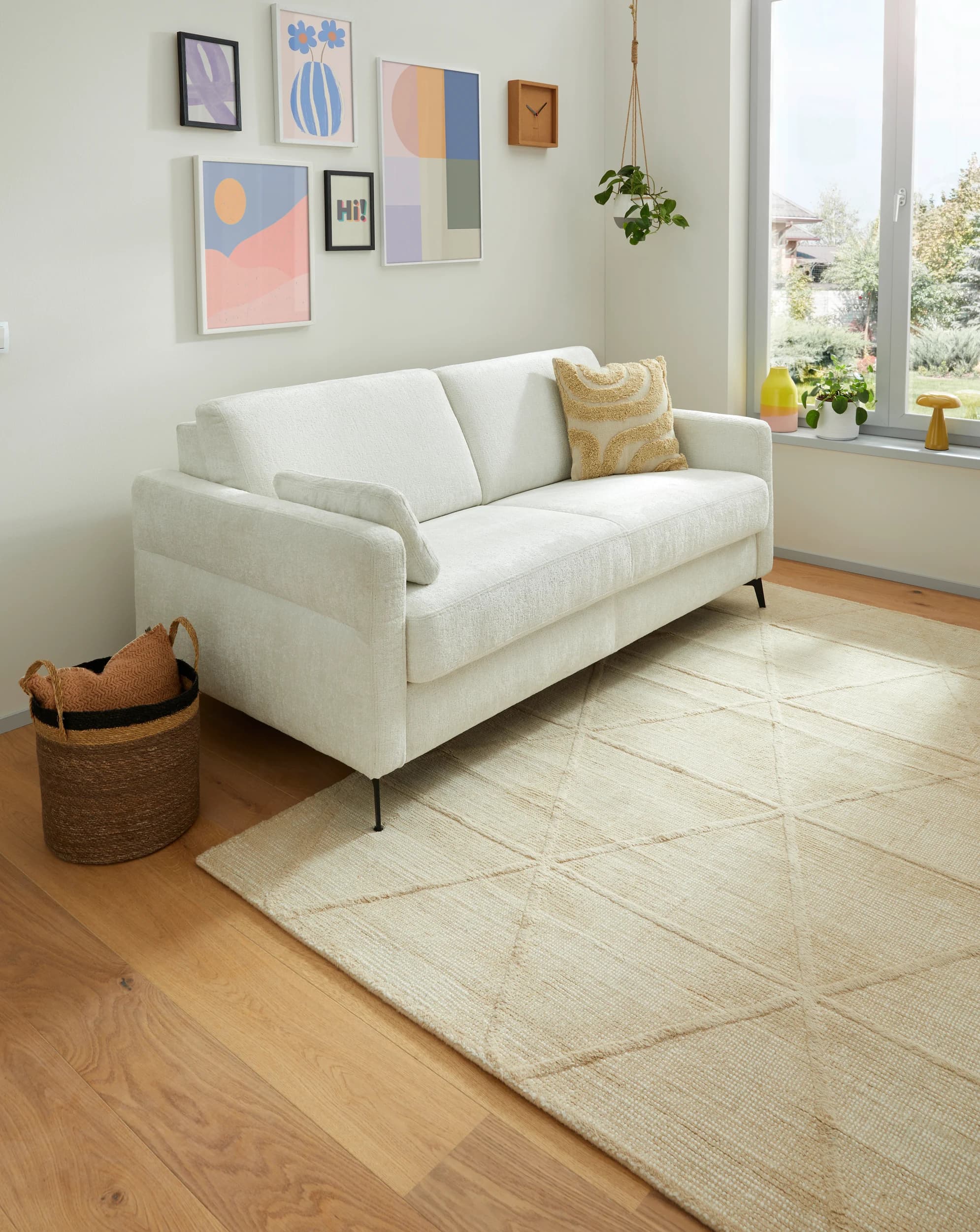 Schlafsofa Laredo - 2,5-Sitzer inkl. Schlaffunktion, Stoff, Offwhite