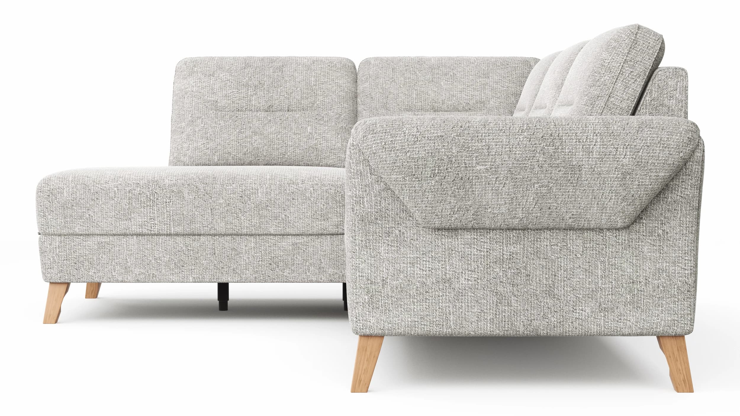 Ecksofa Almyra - Ottomane links mit 2,5-Sitzer, inkl. Schlaffunktion und Bettkasten, Stoff, Silbergrau