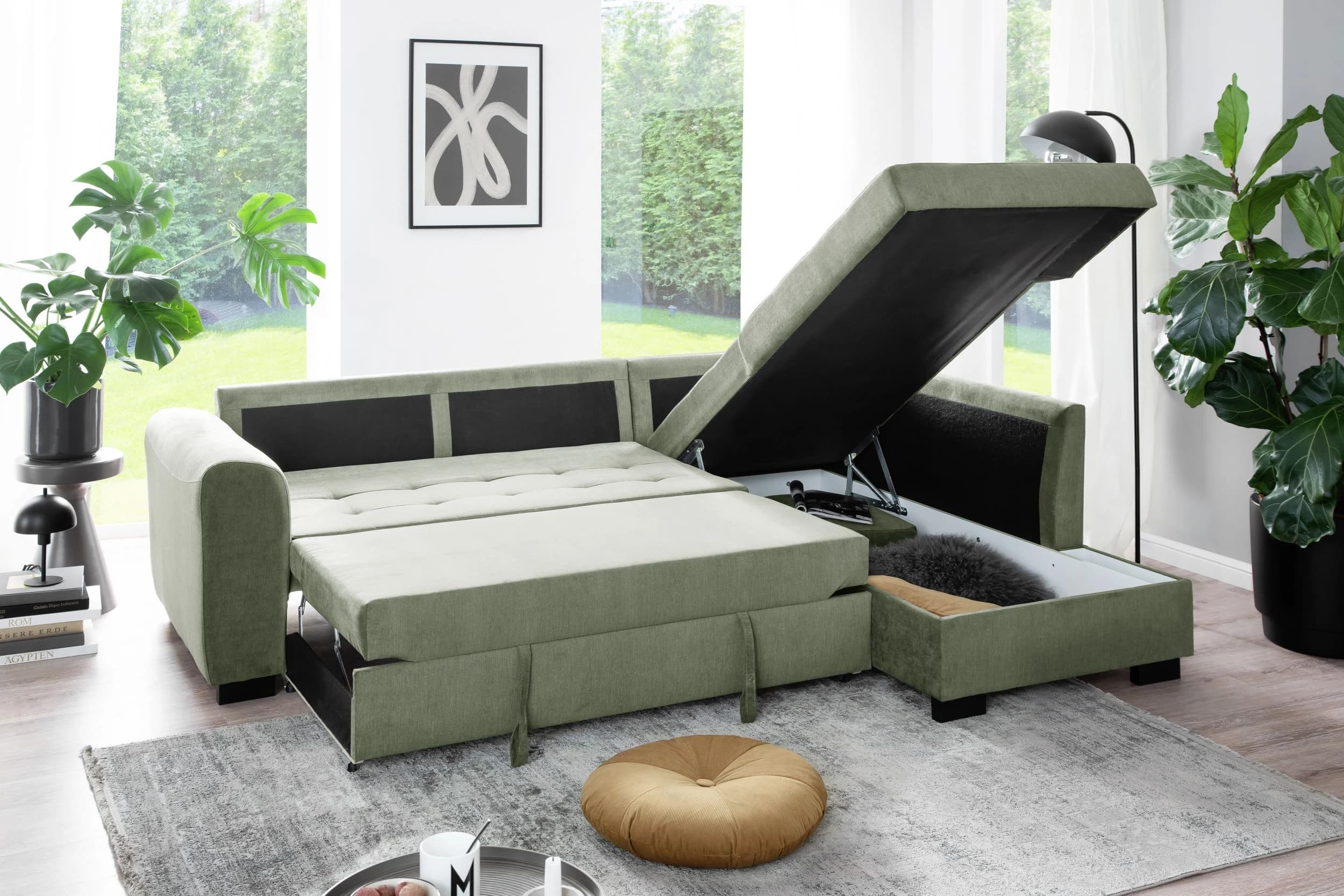 Ecksofa - 2-Sitzer, Ecke rechts, Stoff, Grün