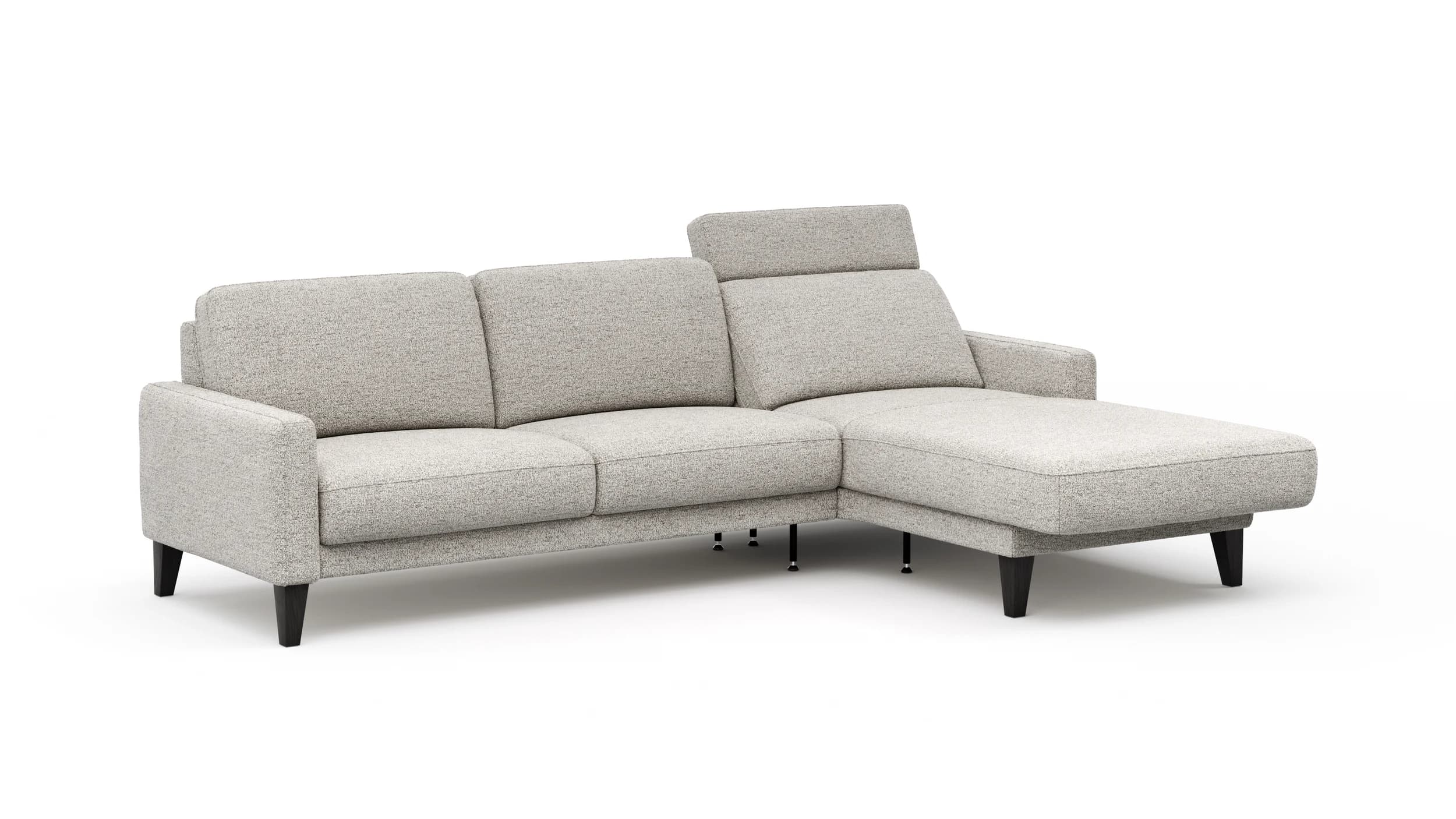 Ecksofa Matero - 2,5-Sitzer mit Longchair rechts inkl. Relaxfunktion motorisch, Stoff, Hellgrau