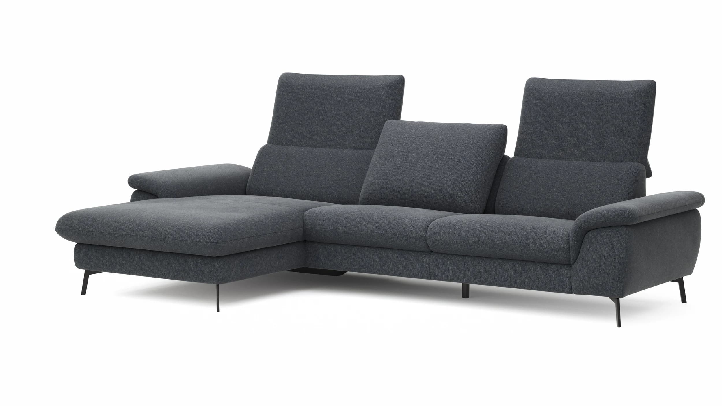Ecksofa Gotera - Longchair links mit 1,5-Sitzer med. + 1,5-Sitzer med. rechts inkl. Rückenlehne verstellbar, Stoff, Anthrazit