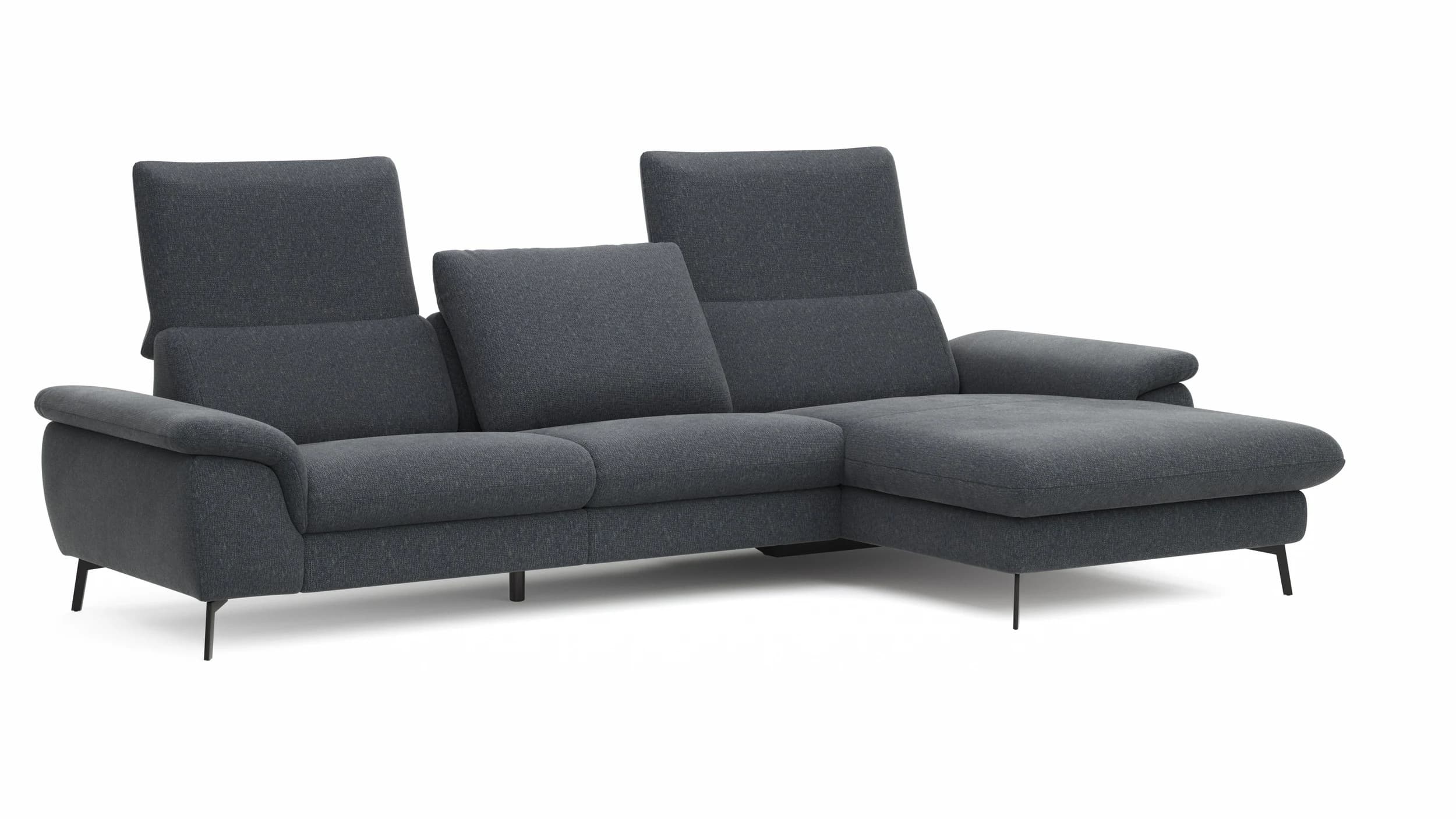 Ecksofa Gotera - 1,5-Sitzer med. + 1,5-Sitzer med. mit Longchair rechts inkl. Rückenlehne verstellbar, Stoff, Anthrazit