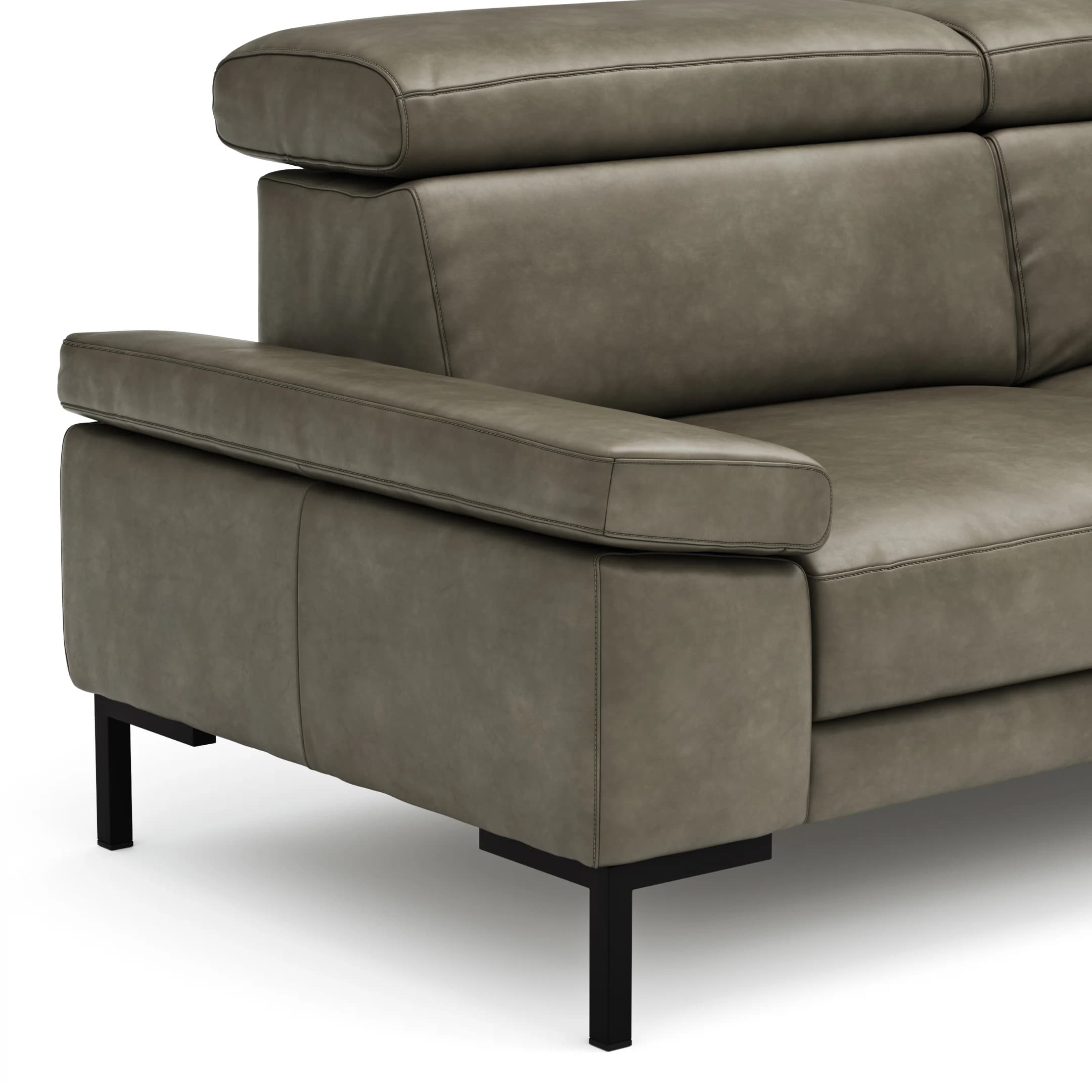 Sofa Hudson - 3-Sitzer, inkl. Kopfteil verstellbar, Leder, Braungrün