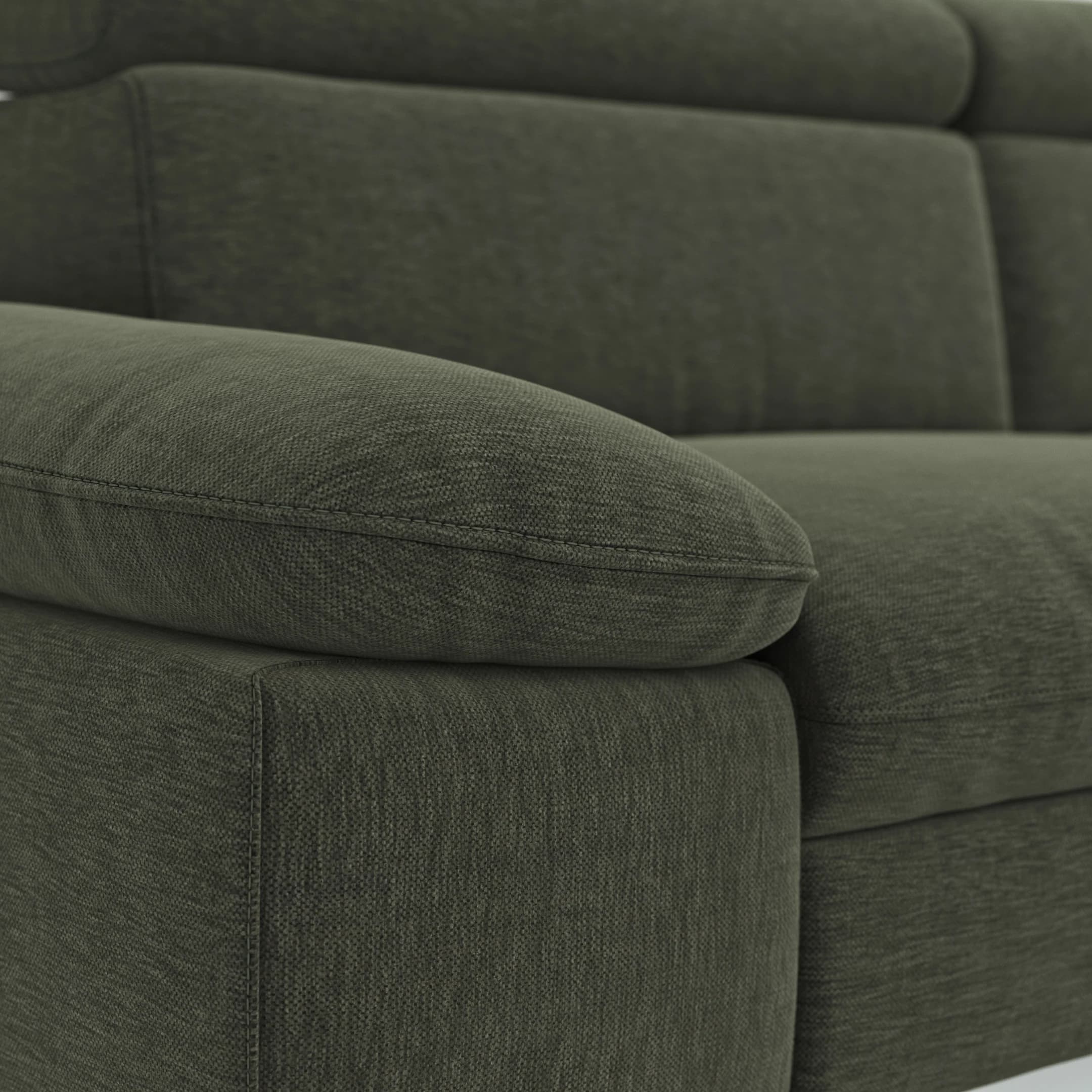 Ecksofa Felipa - 2,5-Sitzer mit Longchair rechts inkl. Armlehne verstellbar und Rückenlehne/Sitztiefe verstellbar (motorisch), Stoff, Dunkelgrün