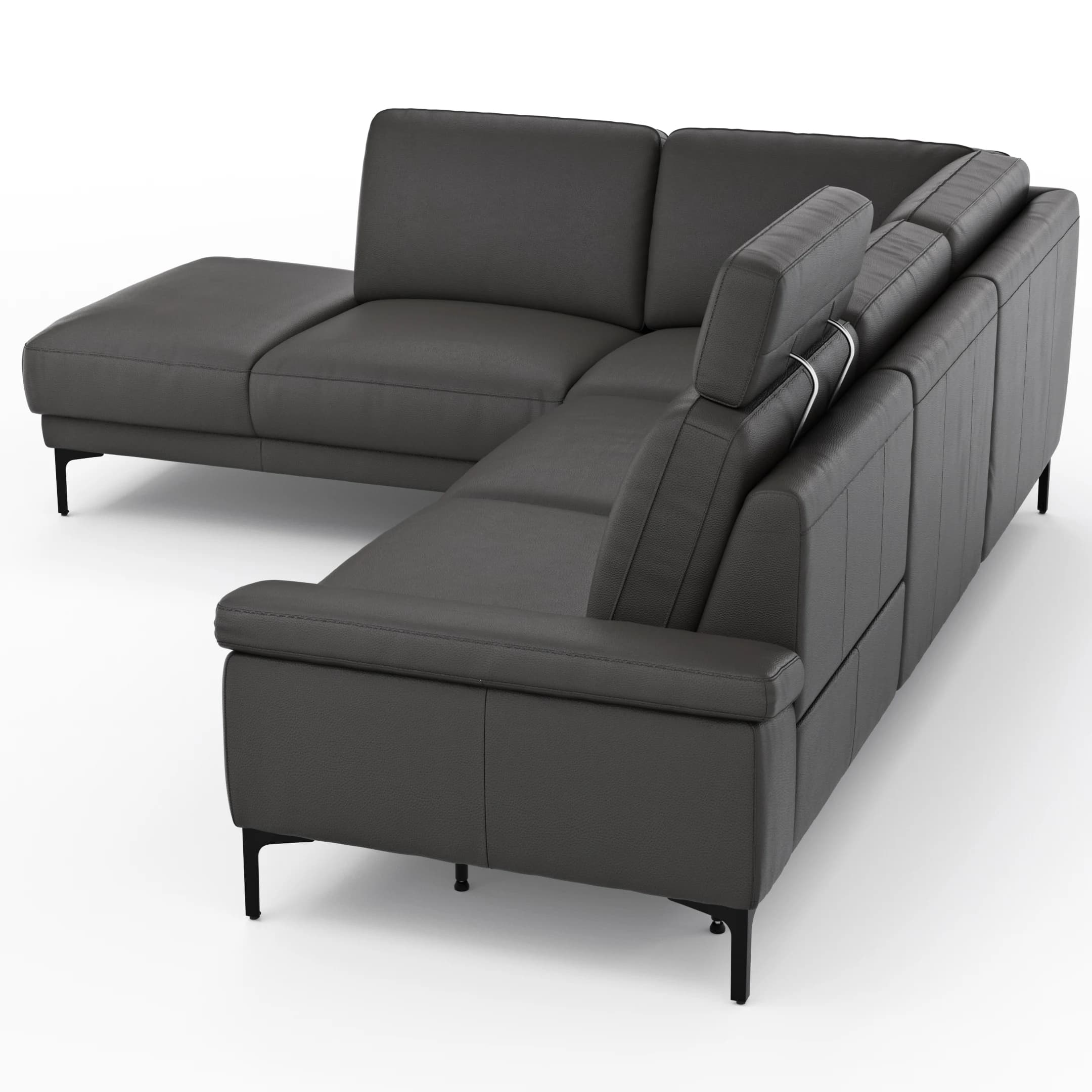 Ecksofa Matero - Ecke mit 2-Sitzer rechts inkl. Relaxfunktion motorisch und Sitzvorzug, Leder, Anthrazit