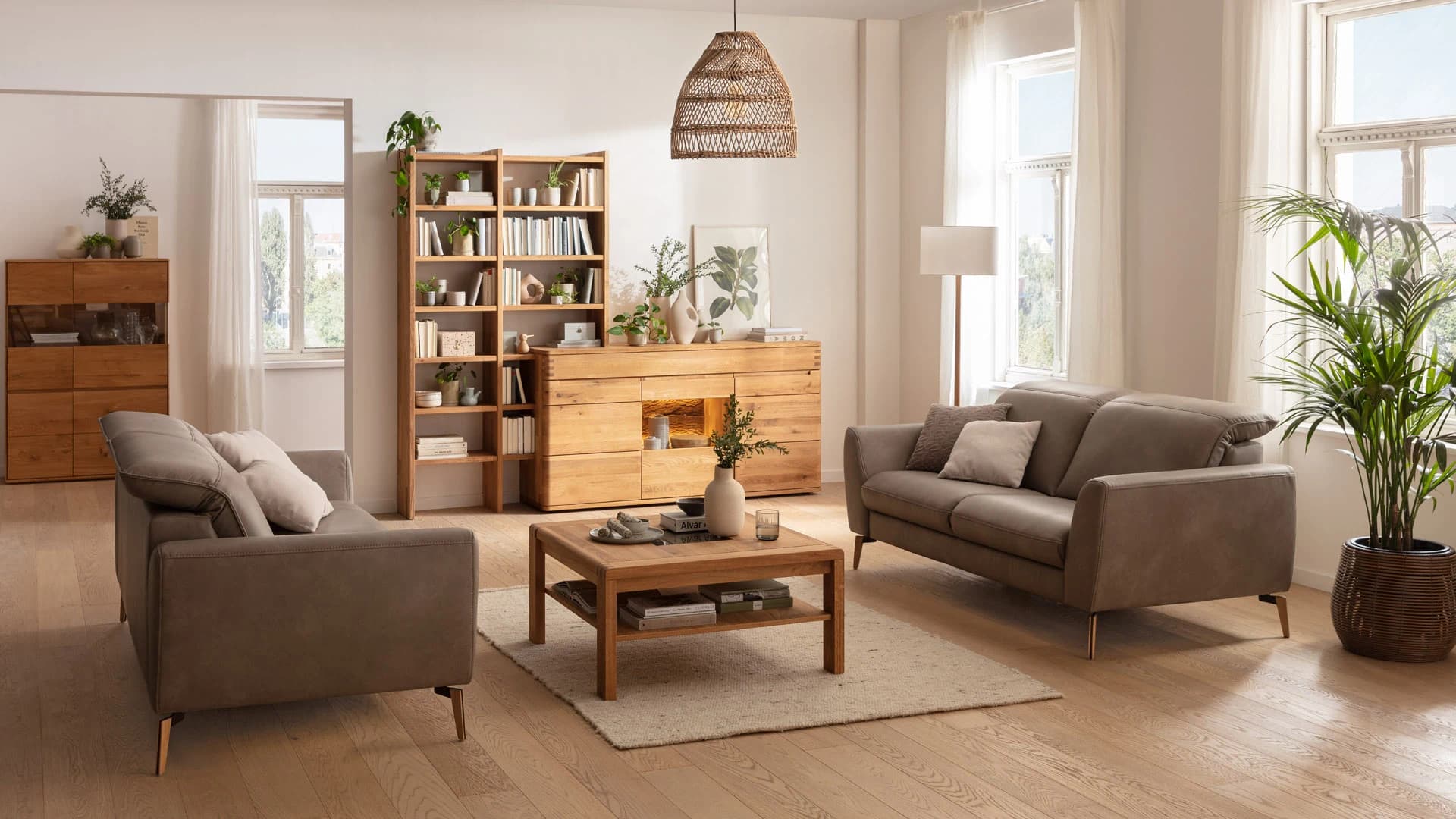 Sofa Tulsa KV - 2,5-Sitzer, inkl. Kopfteilverstellung, Leder, Graubeige