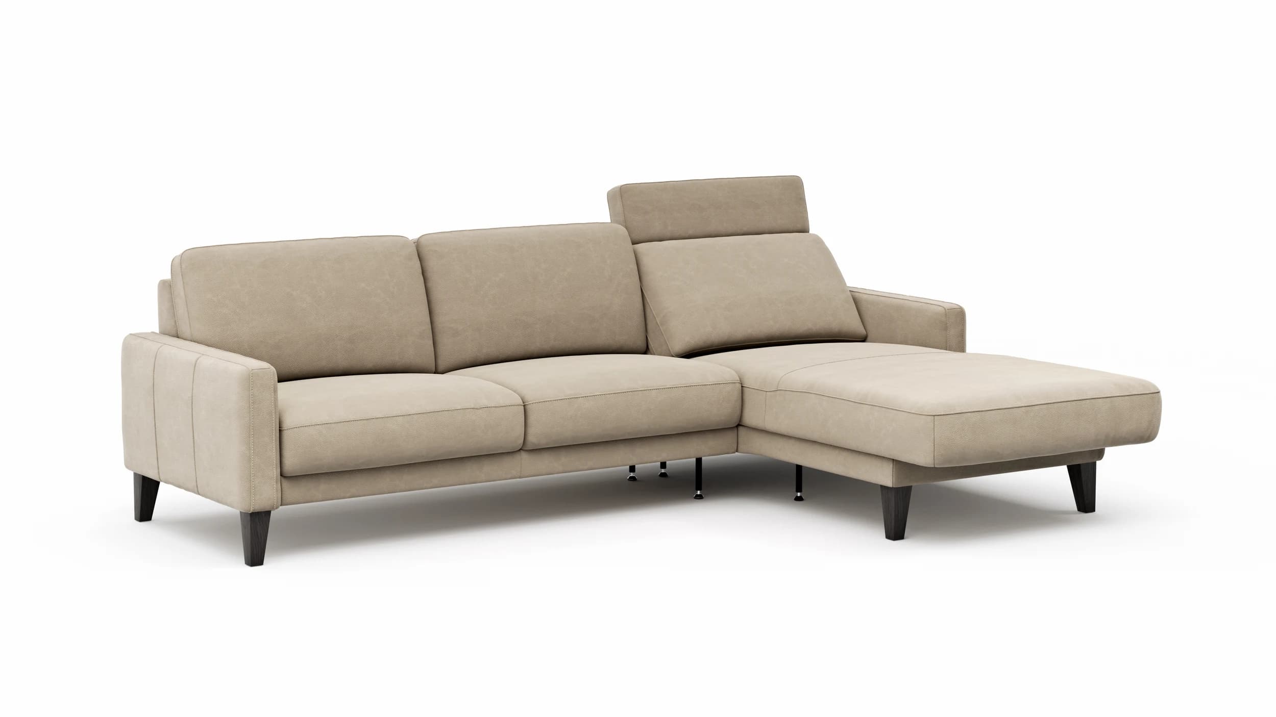 Ecksofa Matero - 2,5-Sitzer mit Longchair rechts inkl. Relaxfunktion motorisch, Leder, Taupe