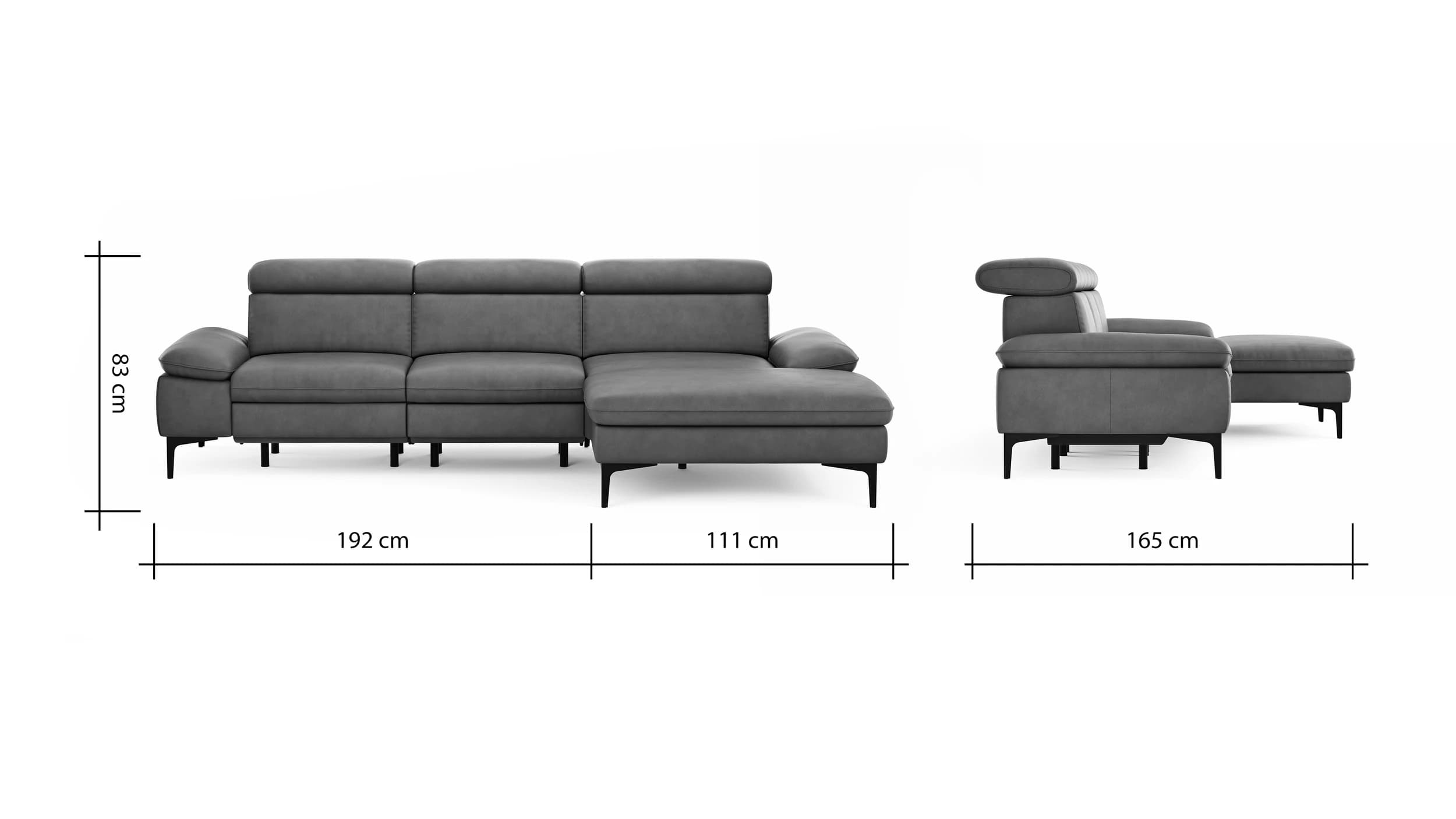 Ecksofa Felipa - 2,5-Sitzer mit Longchair rechts inkl. Armlehne verstellbar und Rückenlehne/Sitztiefe verstellbar (motorisch), Leder, Olive