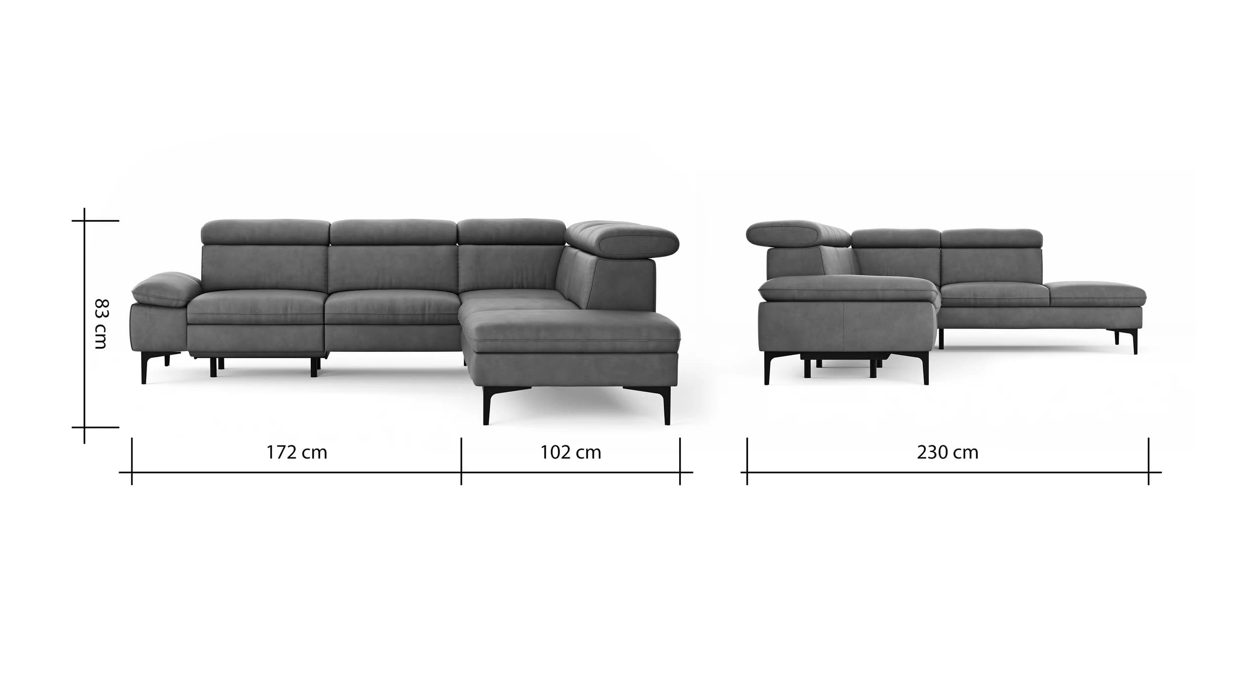 Ecksofa Felipa - 2,5-Sitzer mit Ecke rechts inkl. Armlehne verstellbar und Rückenlehne/Sitztiefe verstellbar (motorisch), Leder, Olive