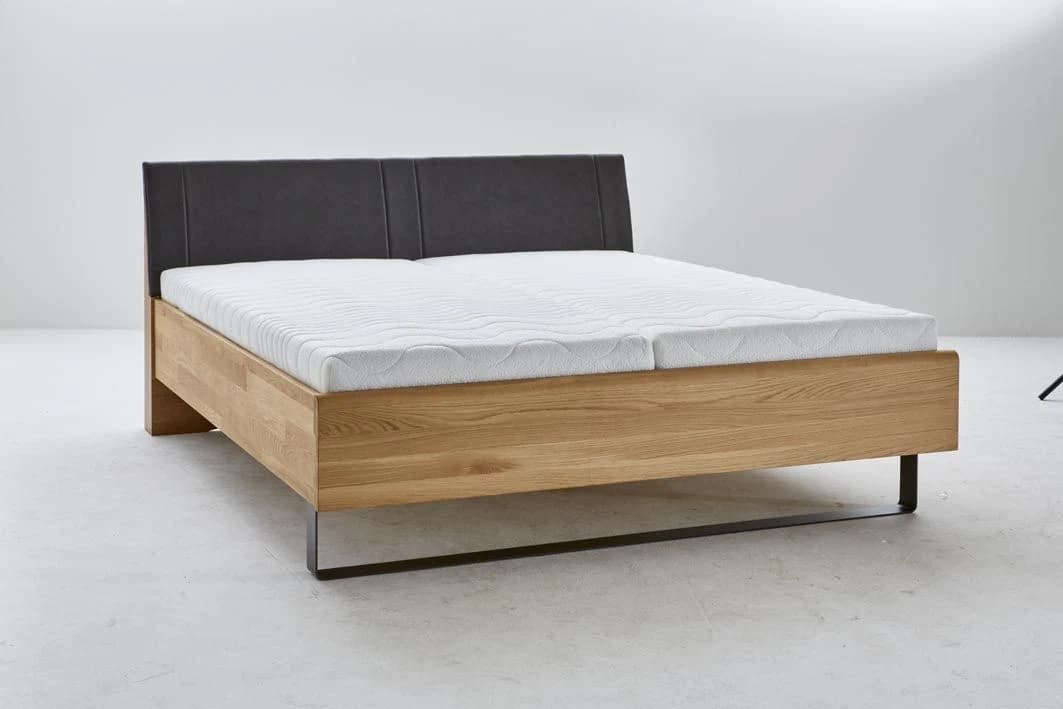 Bett Lenoso - Liegefläche ca. 180x200 cm, Eiche massiv, Kunstleder Anthrazit