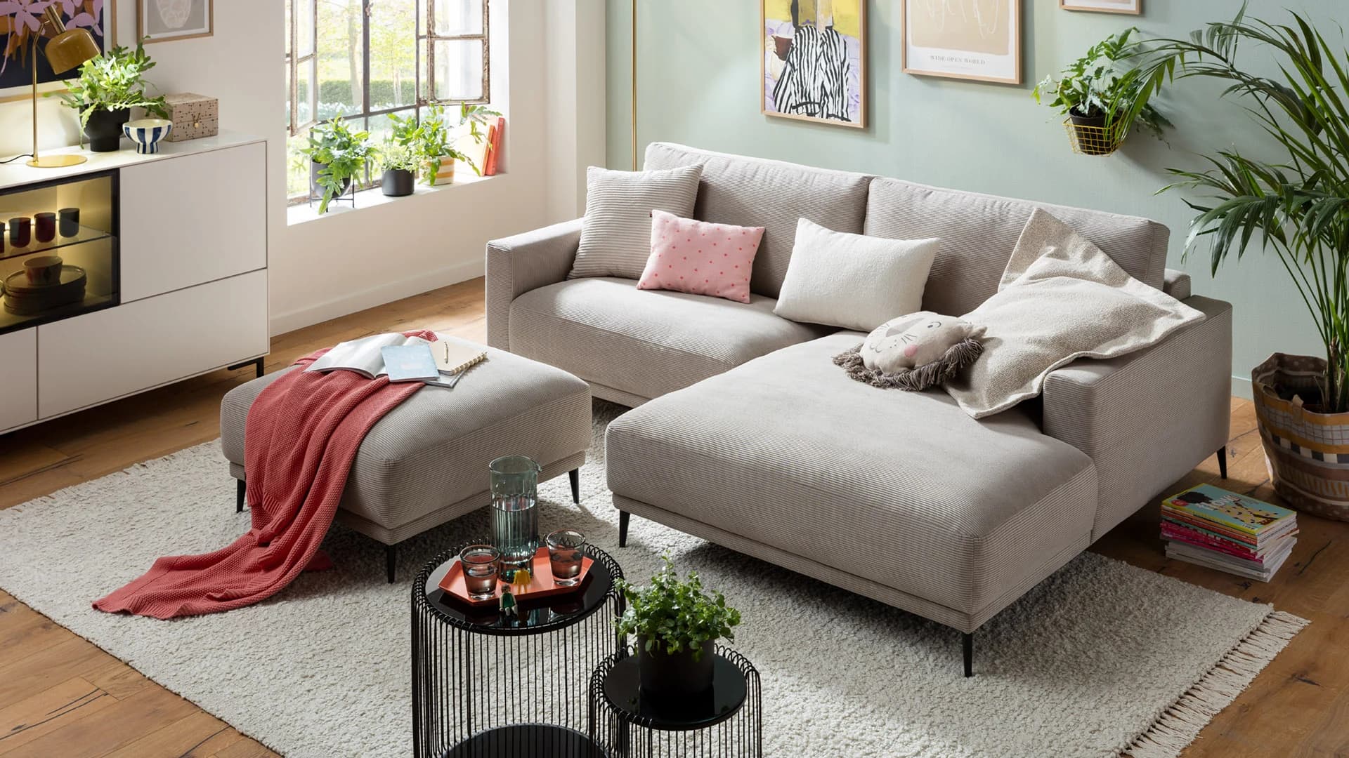 Ecksofa Solero 2.0 - 1,5-Sitzer mit Longchair rechts, Stoff, Sand