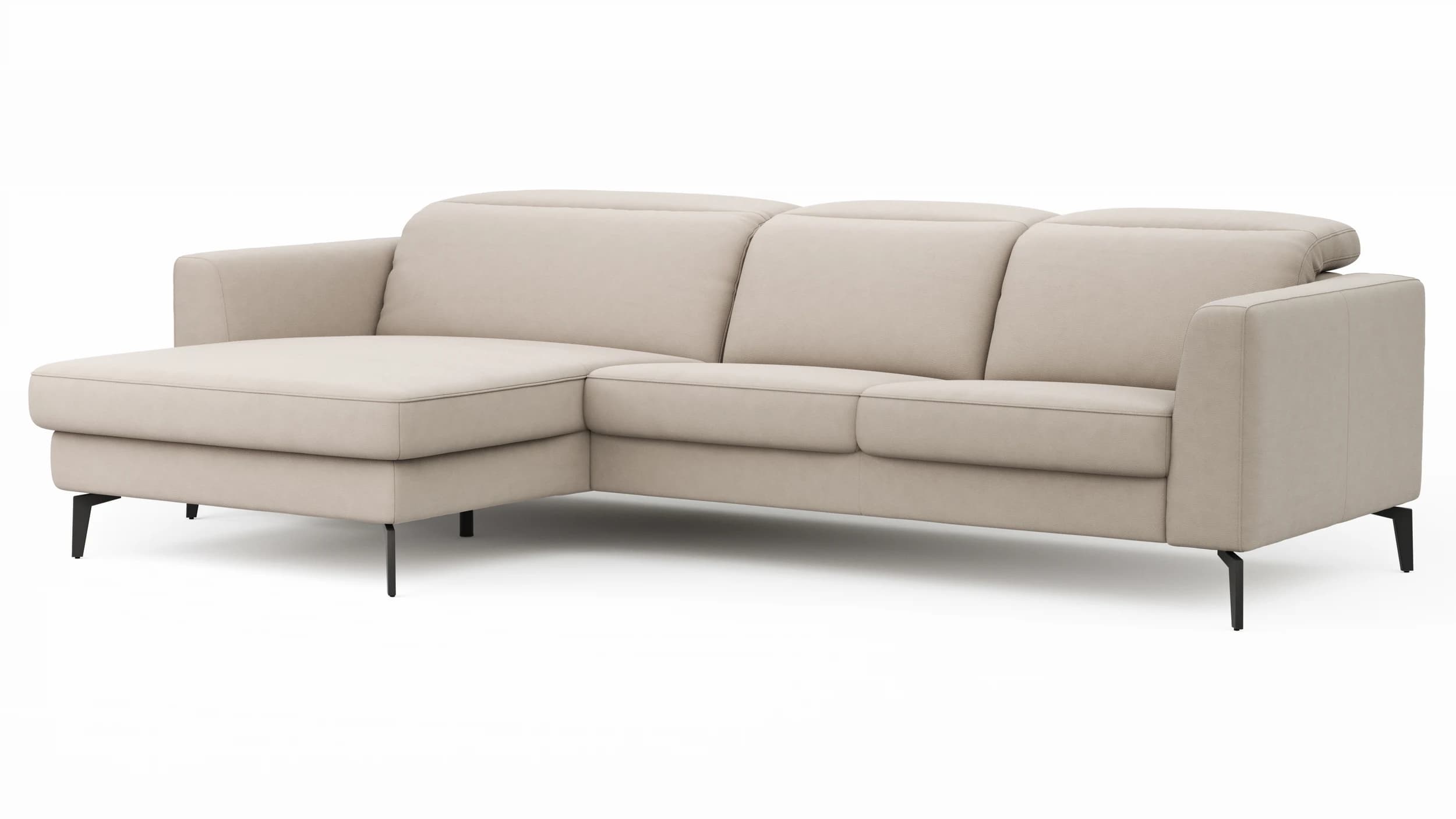 Ecksofa Rafaela 2.0 - Longchair mit 2,5-Sitzer rechts inkl. Kopfteilverstellung, Leder, Champagner