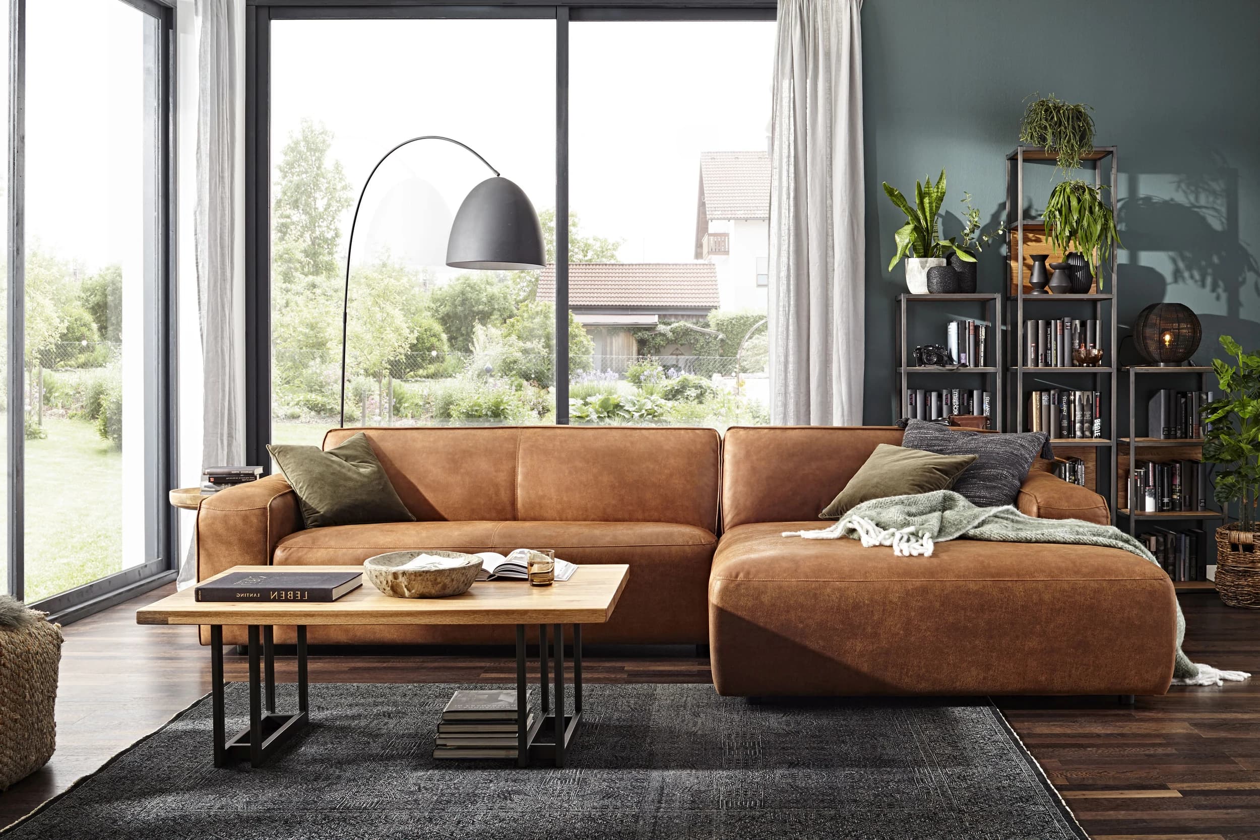 Ecksofa Denver - 2,5-Sitzer mit Longchair rechts, inkl. Sitzvorzug (motorisch), Stoff, Braun